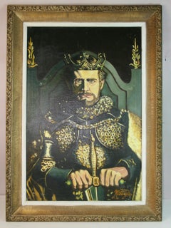 Warrior King Large Portrait, Oil on Canvas, Framed, 1960s, 23x35"