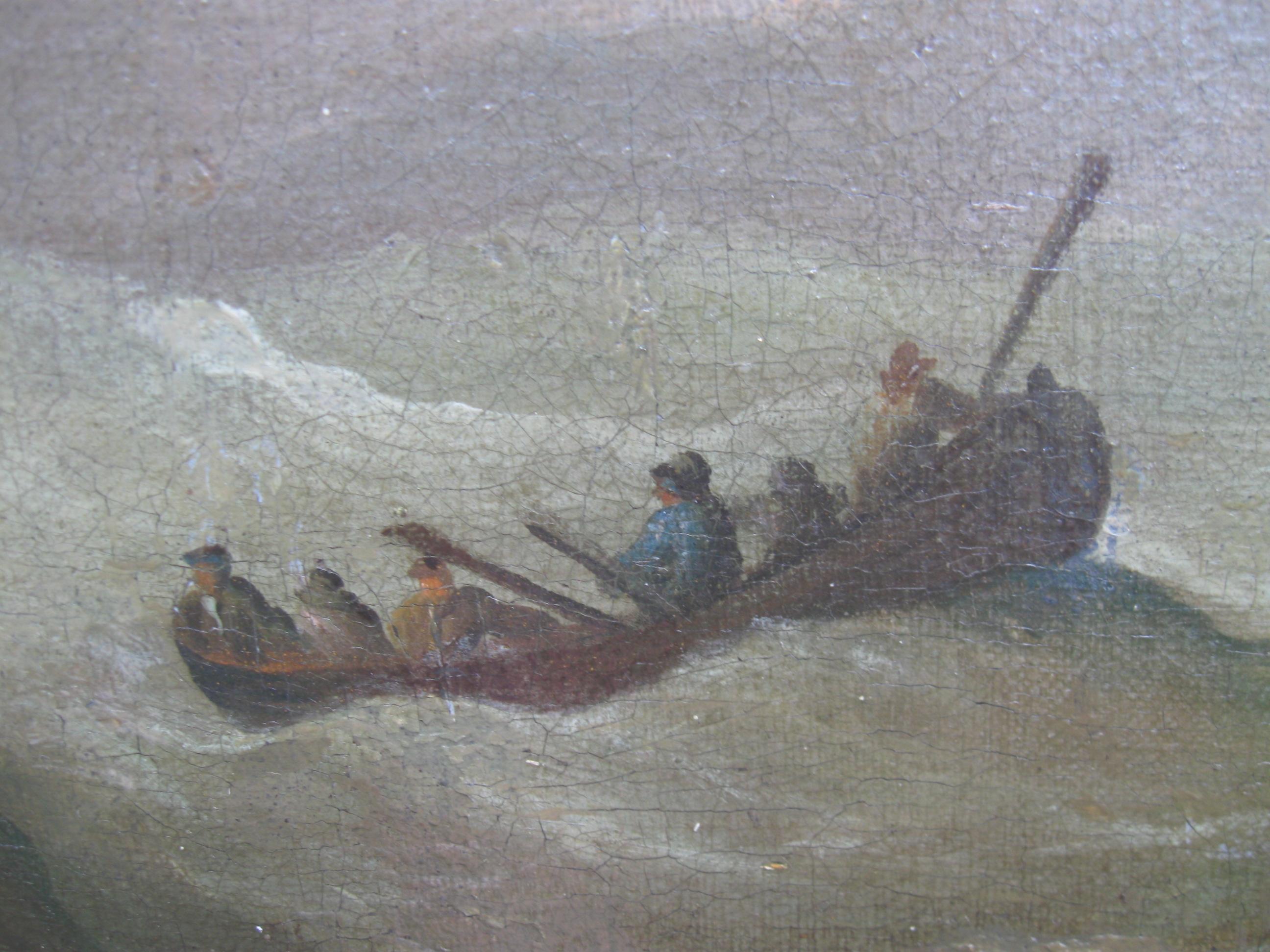 'Warship in Distress in a Storm' 17th Century Old Master Marine Seascape ci1700 - Gray Landscape Painting by Unknown