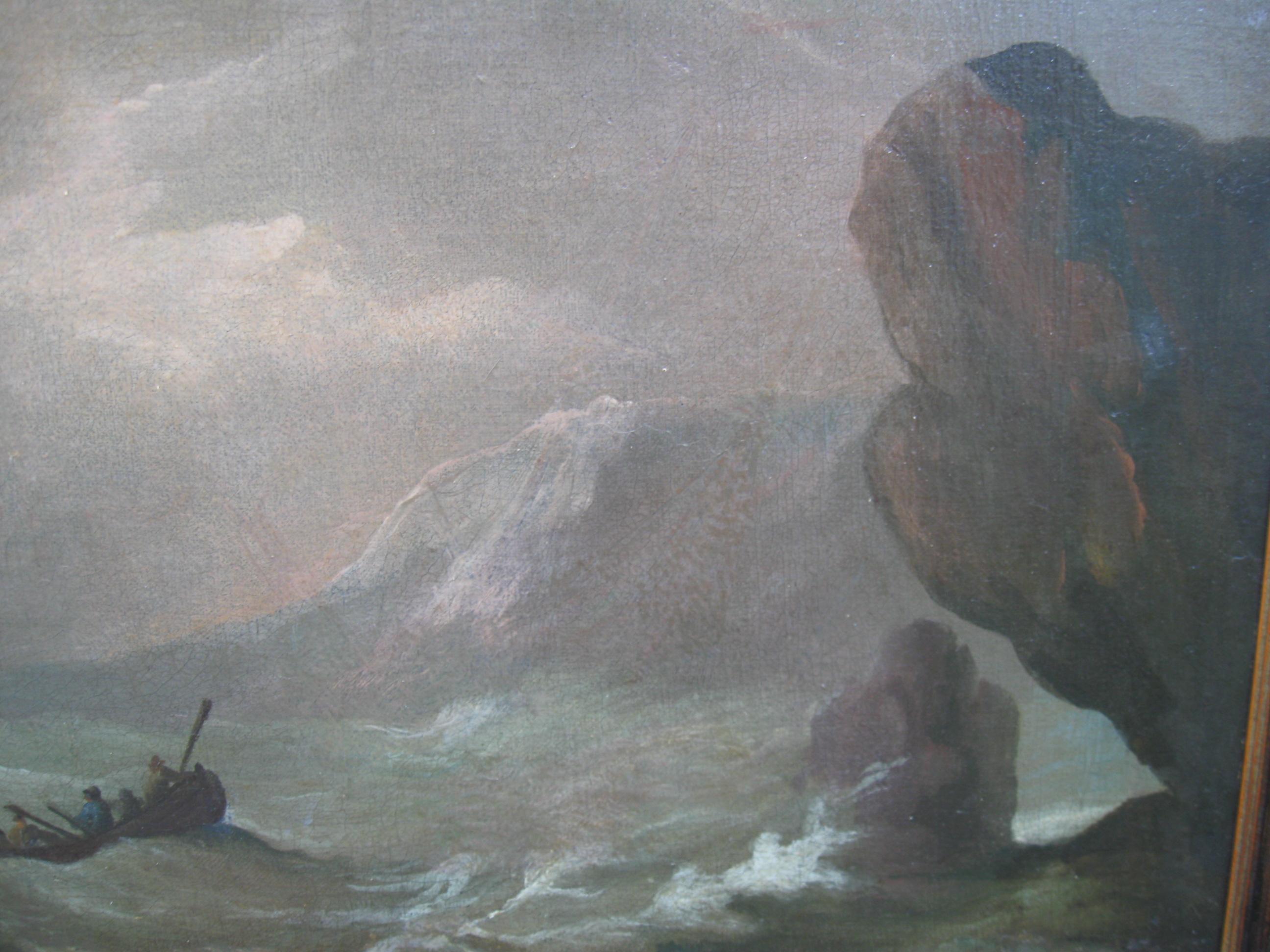 'Warship in Distress in a Storm' 17th Century Old Master Marine Seascape ci1700 1