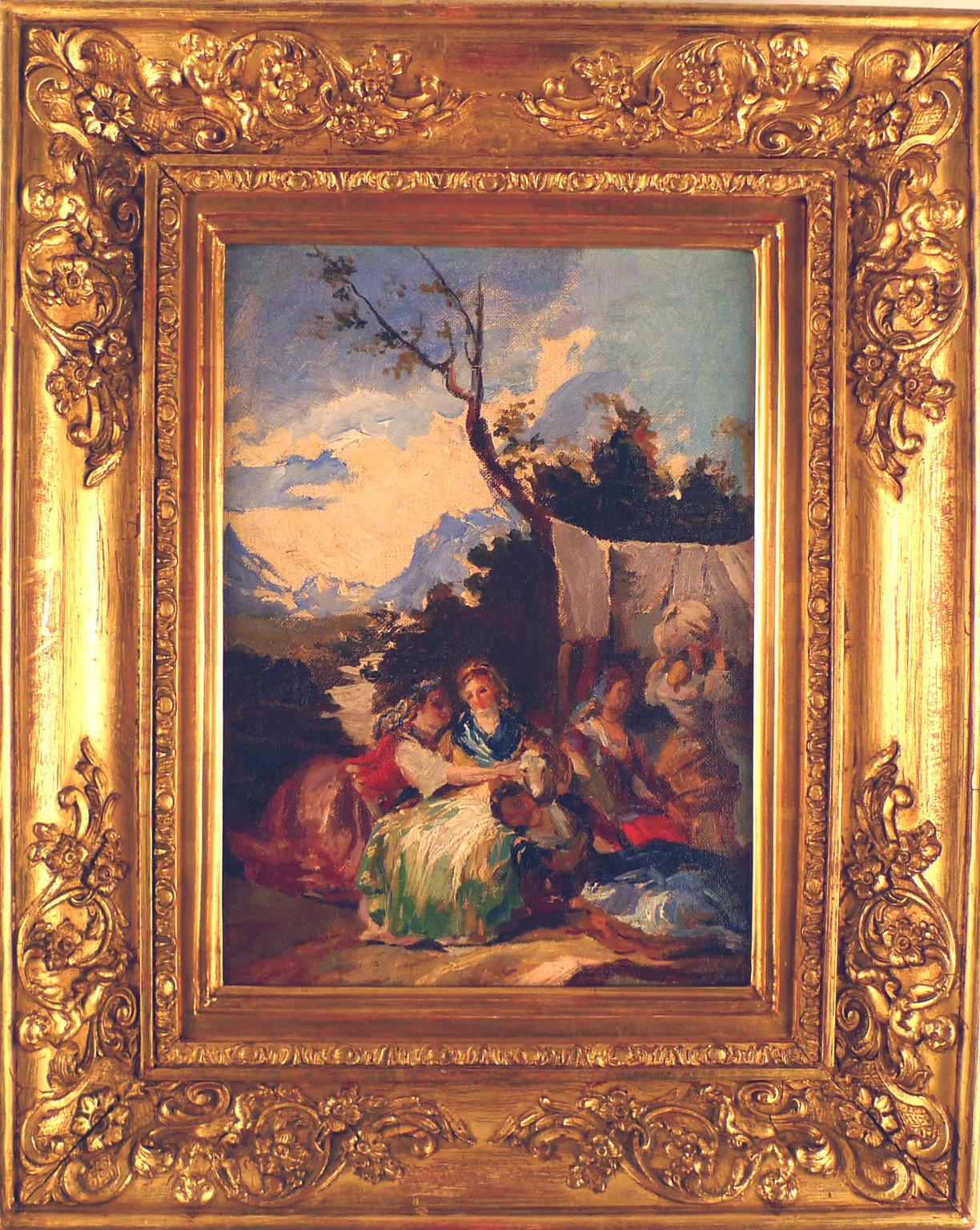 « Washerwomen », huile sur toile d'une école espagnole du XIXe siècle représentant des femmes laves au travail - Painting de Unknown