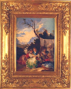 "Washerwomen", 19th Century Spanish School Oil on Canvas of Washerwomen at Work