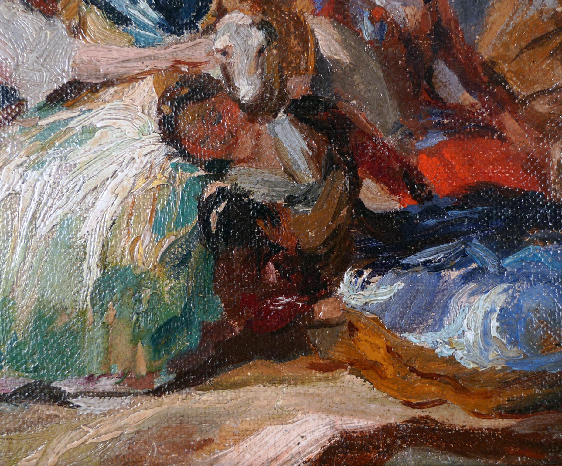 « Washerwomen », huile sur toile d'une école espagnole du XIXe siècle représentant des femmes laves au travail en vente 2