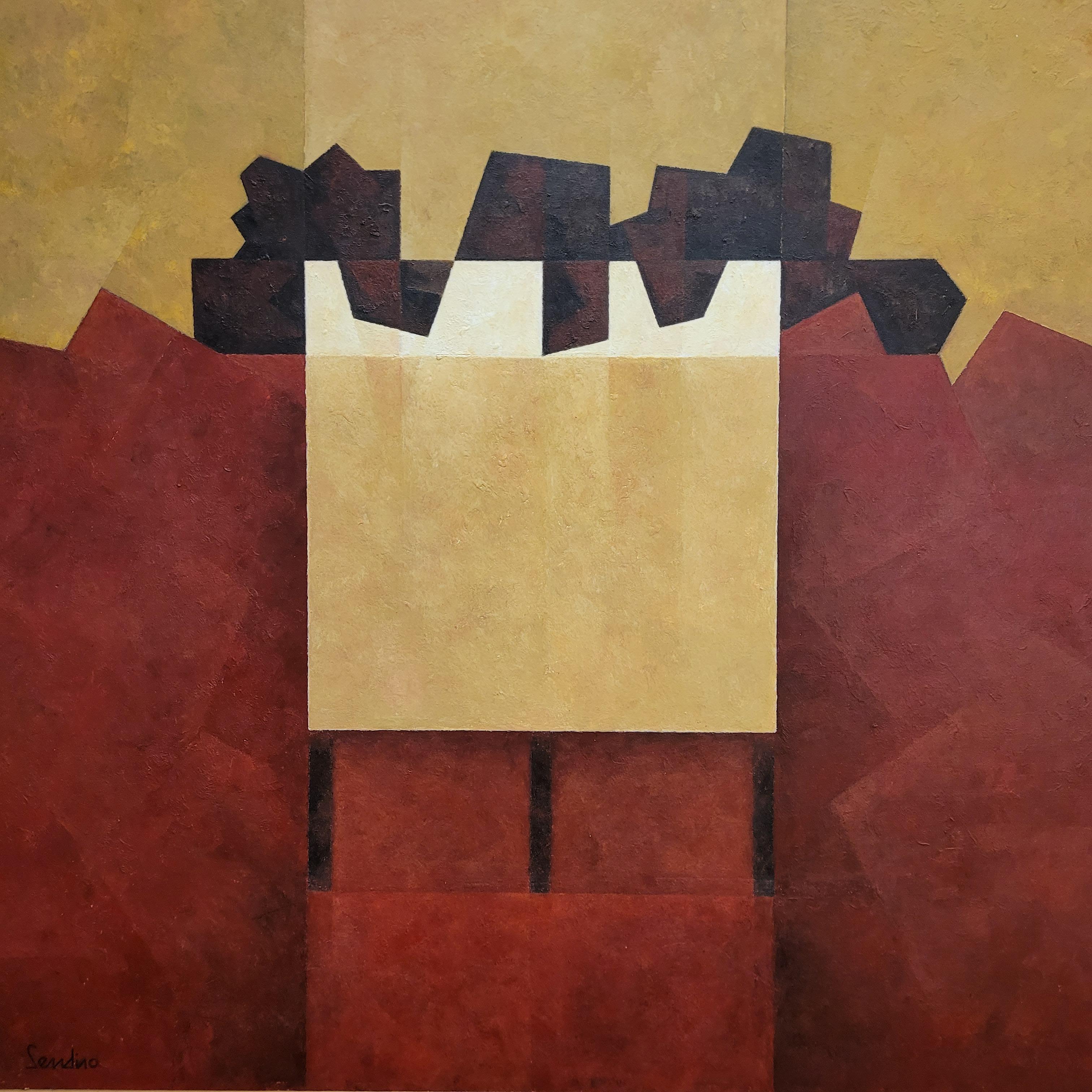 Water-based encaustic “Qvadrum”, yellow, burgundy, Julio Sendino Contemporary Ar For Sale 5
