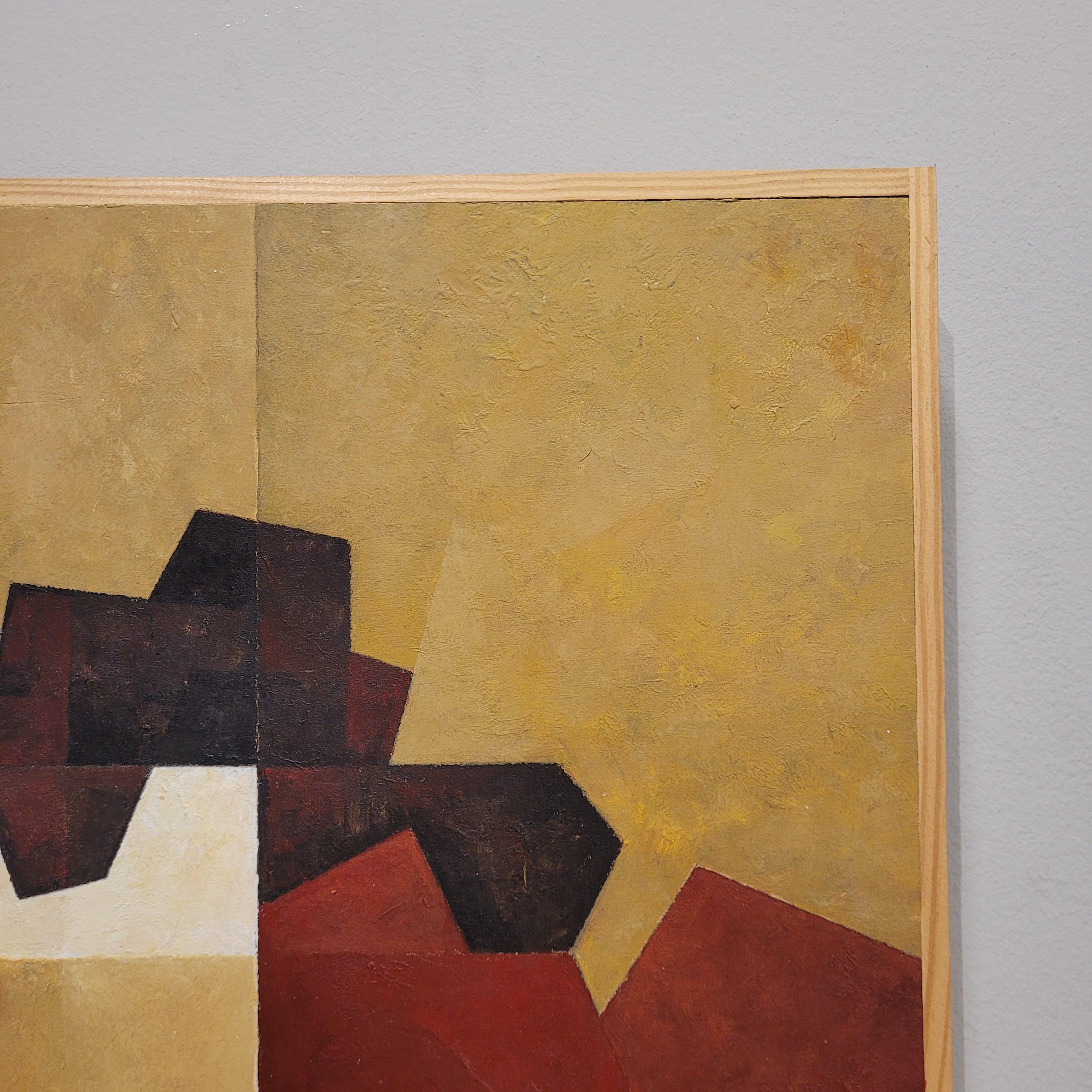 Water-based encaustic “Qvadrum”, yellow, burgundy, Julio Sendino Contemporary Ar For Sale 6