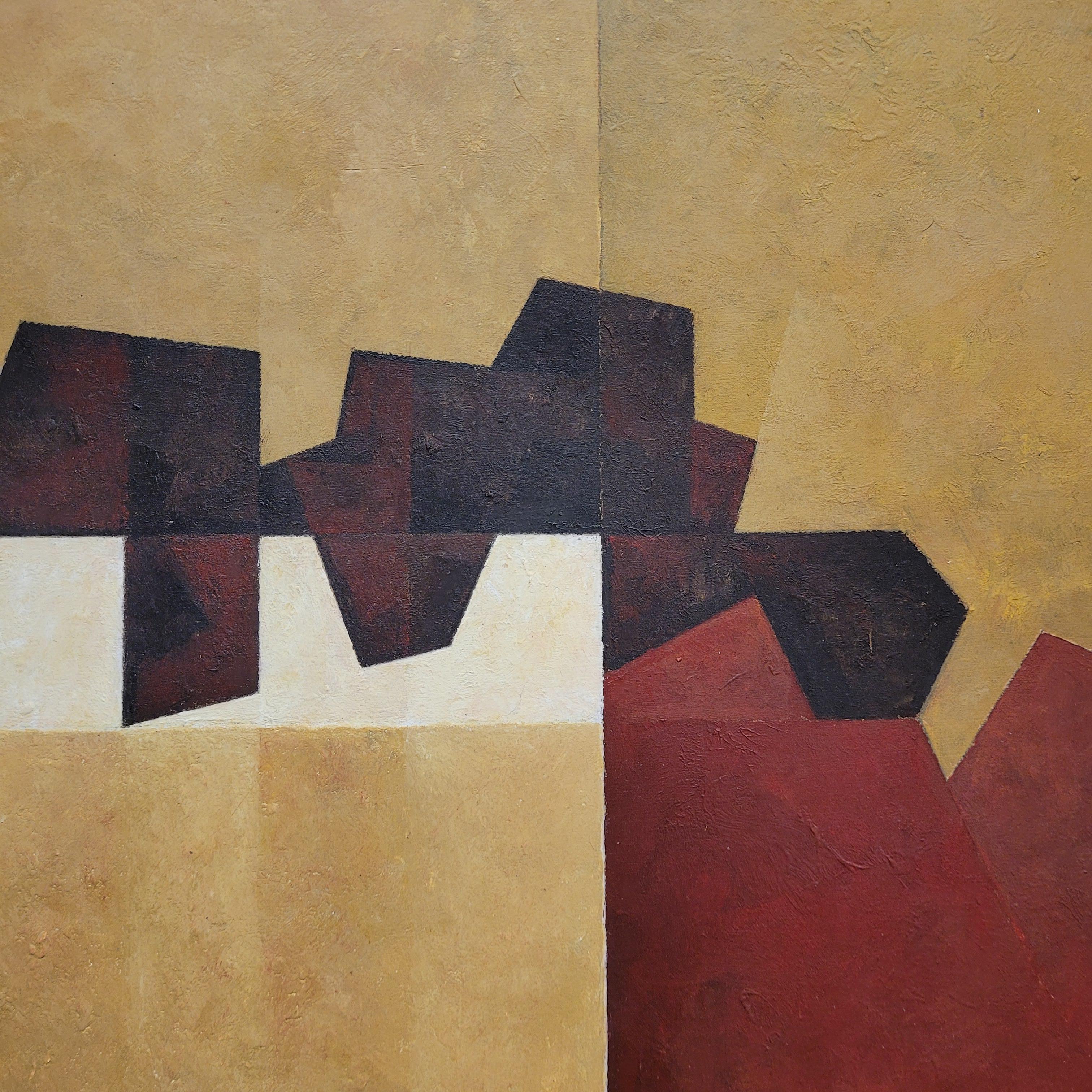 Water-based encaustic “Qvadrum”, yellow, burgundy, Julio Sendino Contemporary Ar For Sale 7