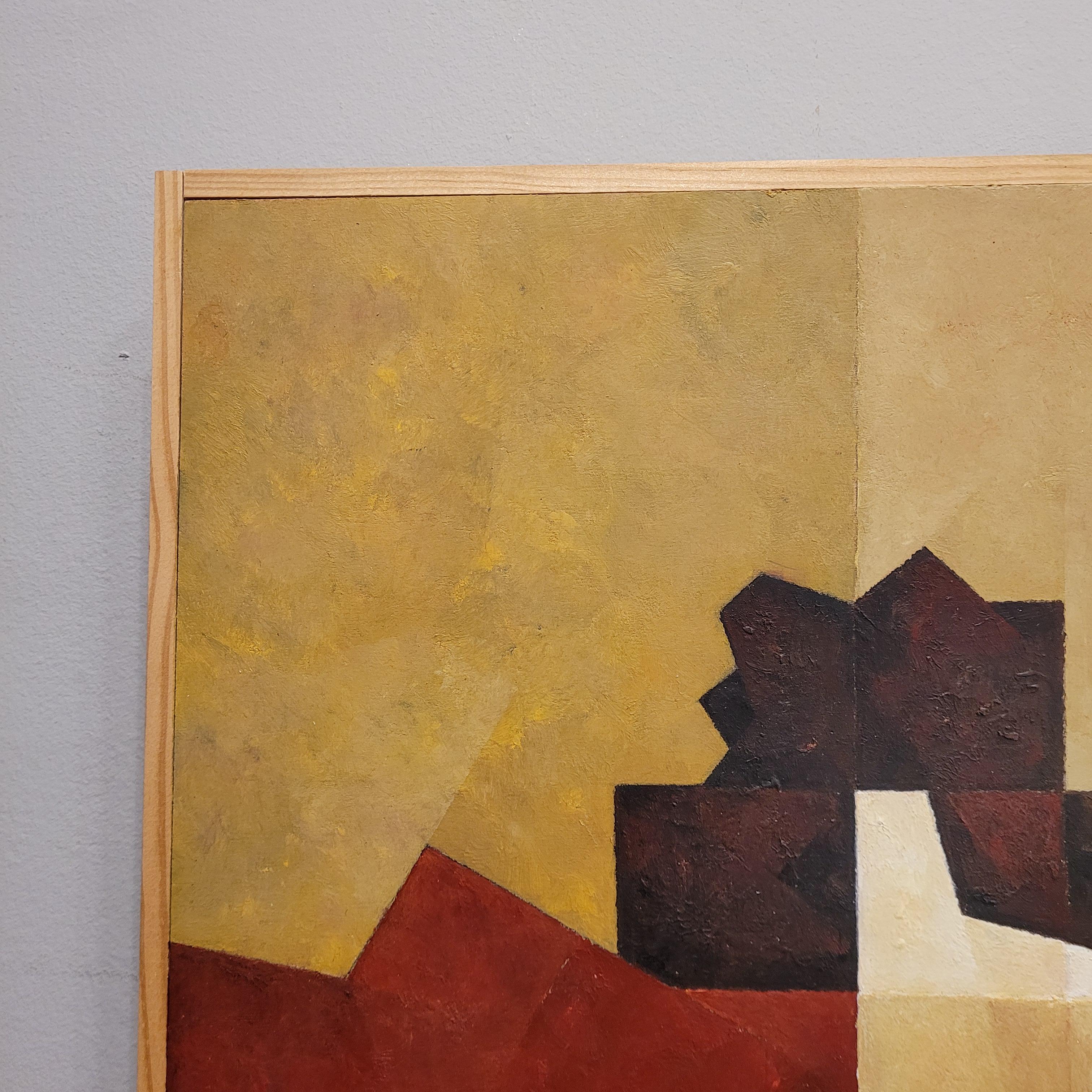 Water-based encaustic “Qvadrum”, yellow, burgundy, Julio Sendino Contemporary Ar For Sale 8