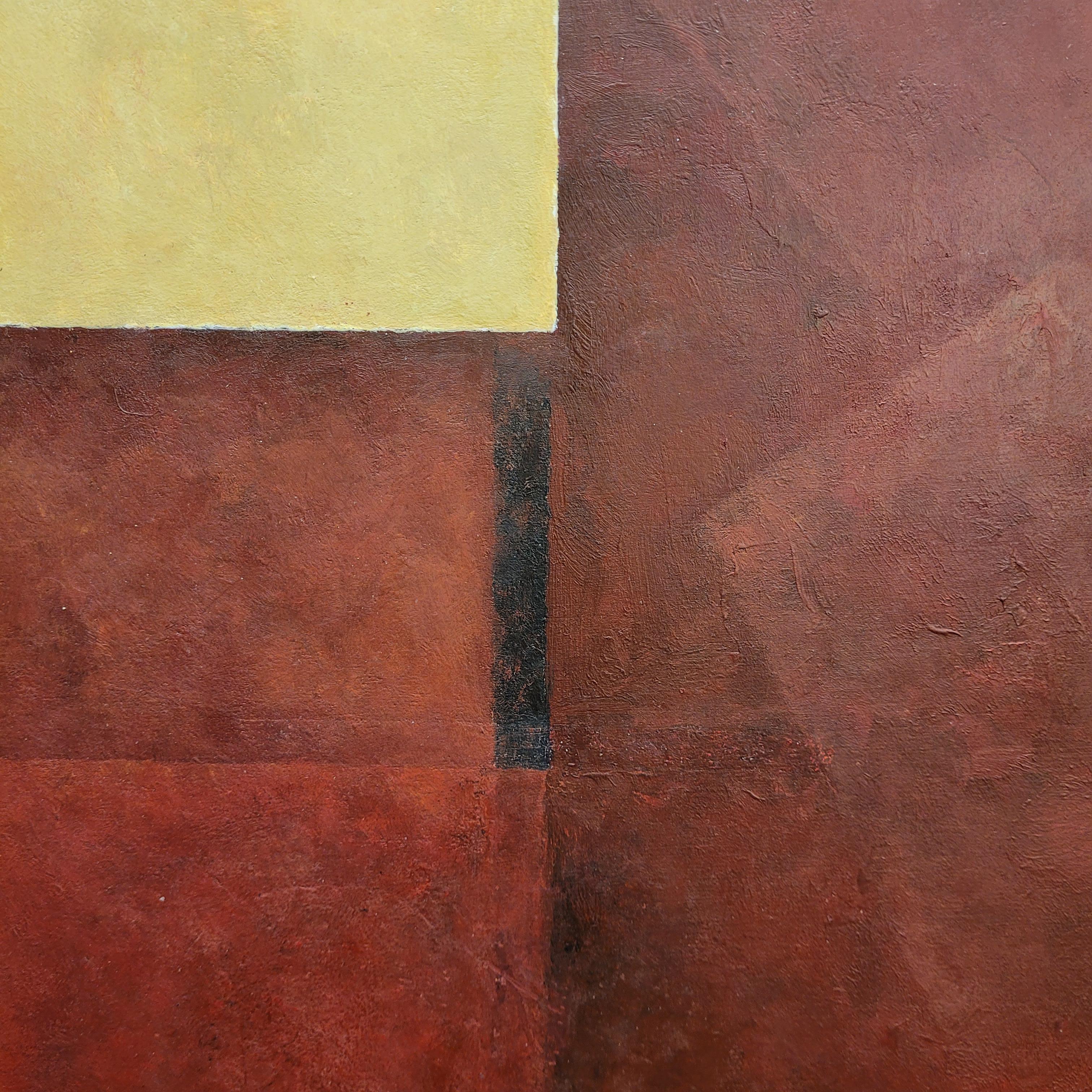 Water-based encaustic “Qvadrum”, yellow, burgundy, Julio Sendino Contemporary Ar For Sale 10
