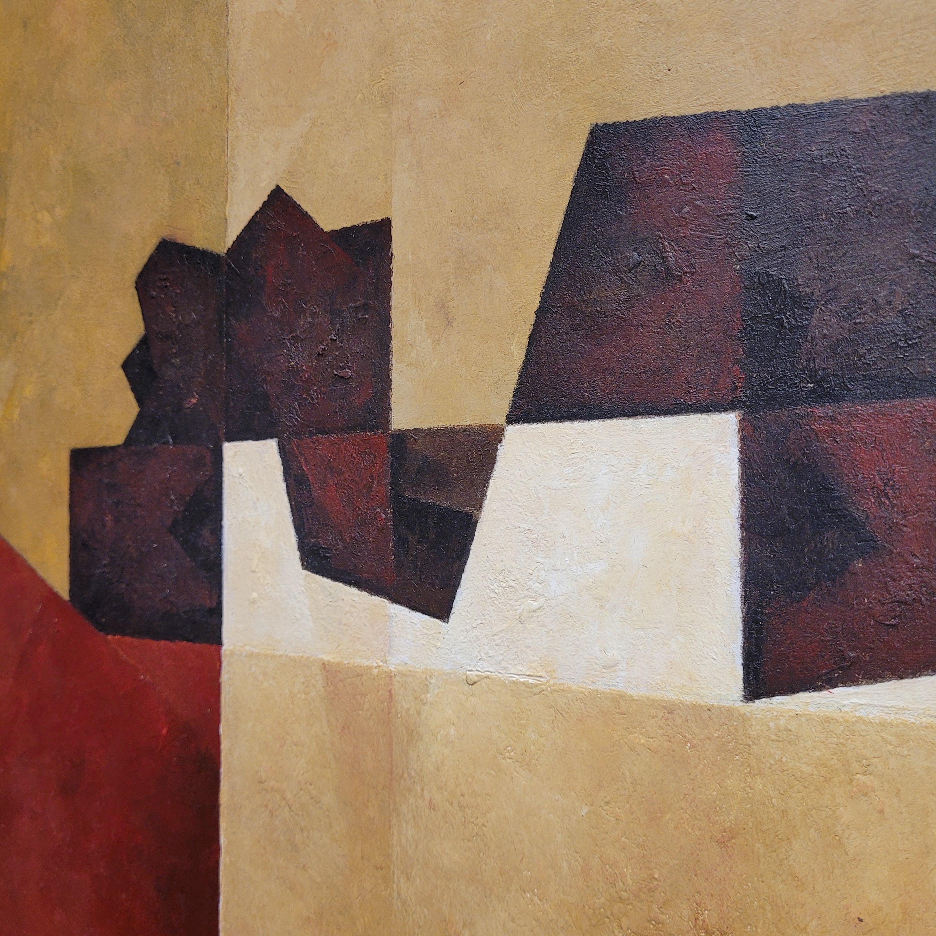 Water-based encaustic “Qvadrum”, yellow, burgundy, Julio Sendino Contemporary Ar For Sale 13