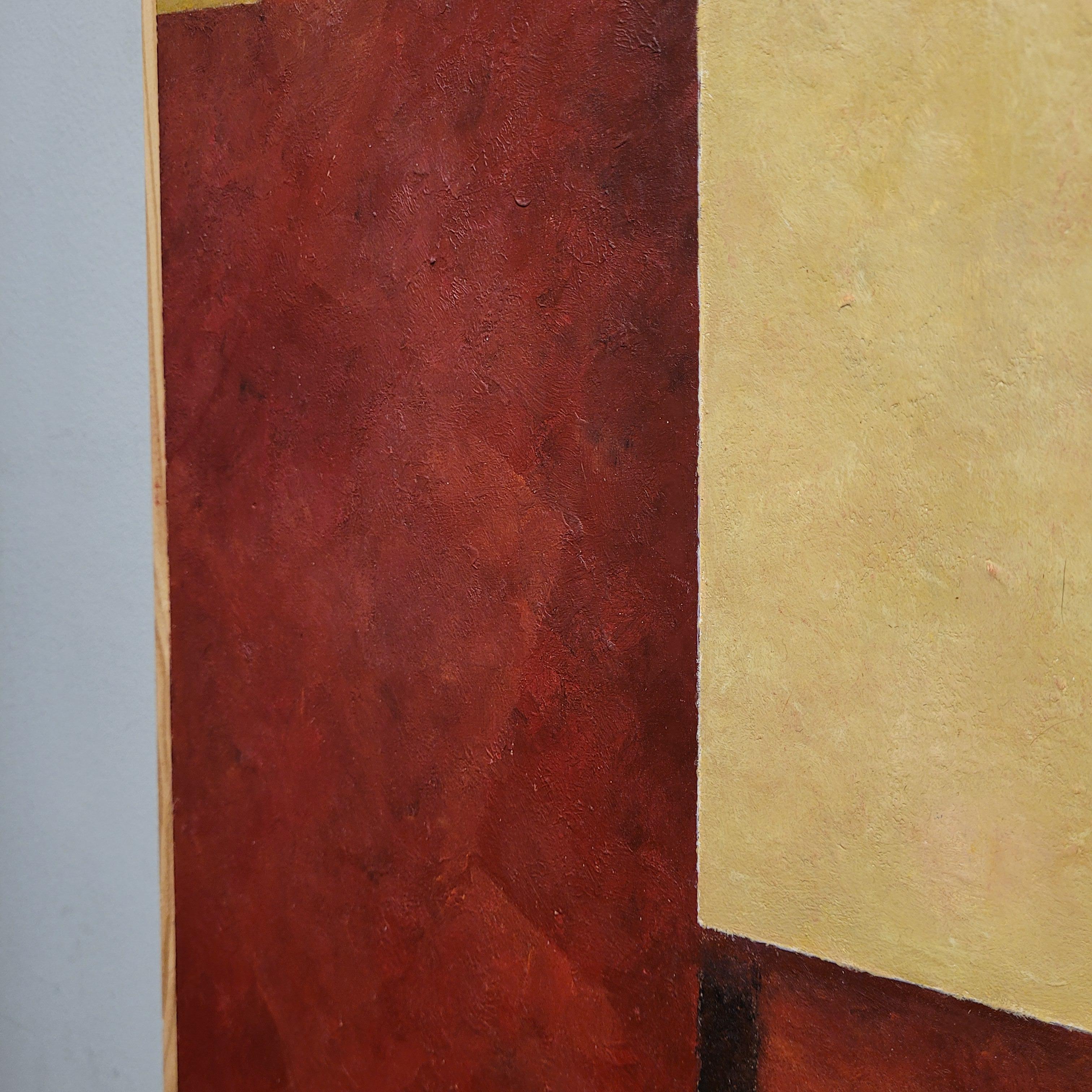 Water-based encaustic “Qvadrum”, yellow, burgundy, Julio Sendino Contemporary Ar For Sale 14