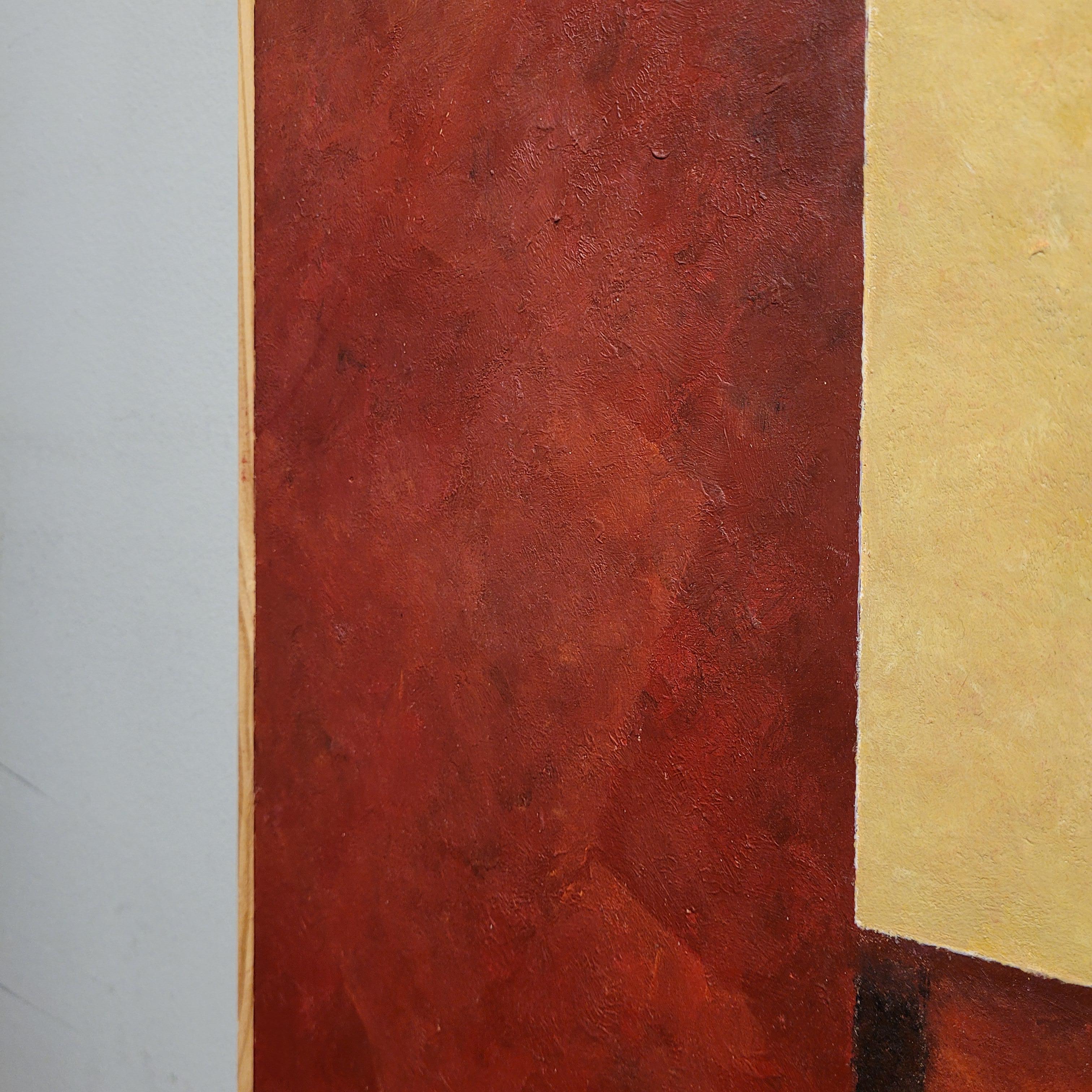 Water-based encaustic “Qvadrum”, yellow, burgundy, Julio Sendino Contemporary Ar For Sale 15