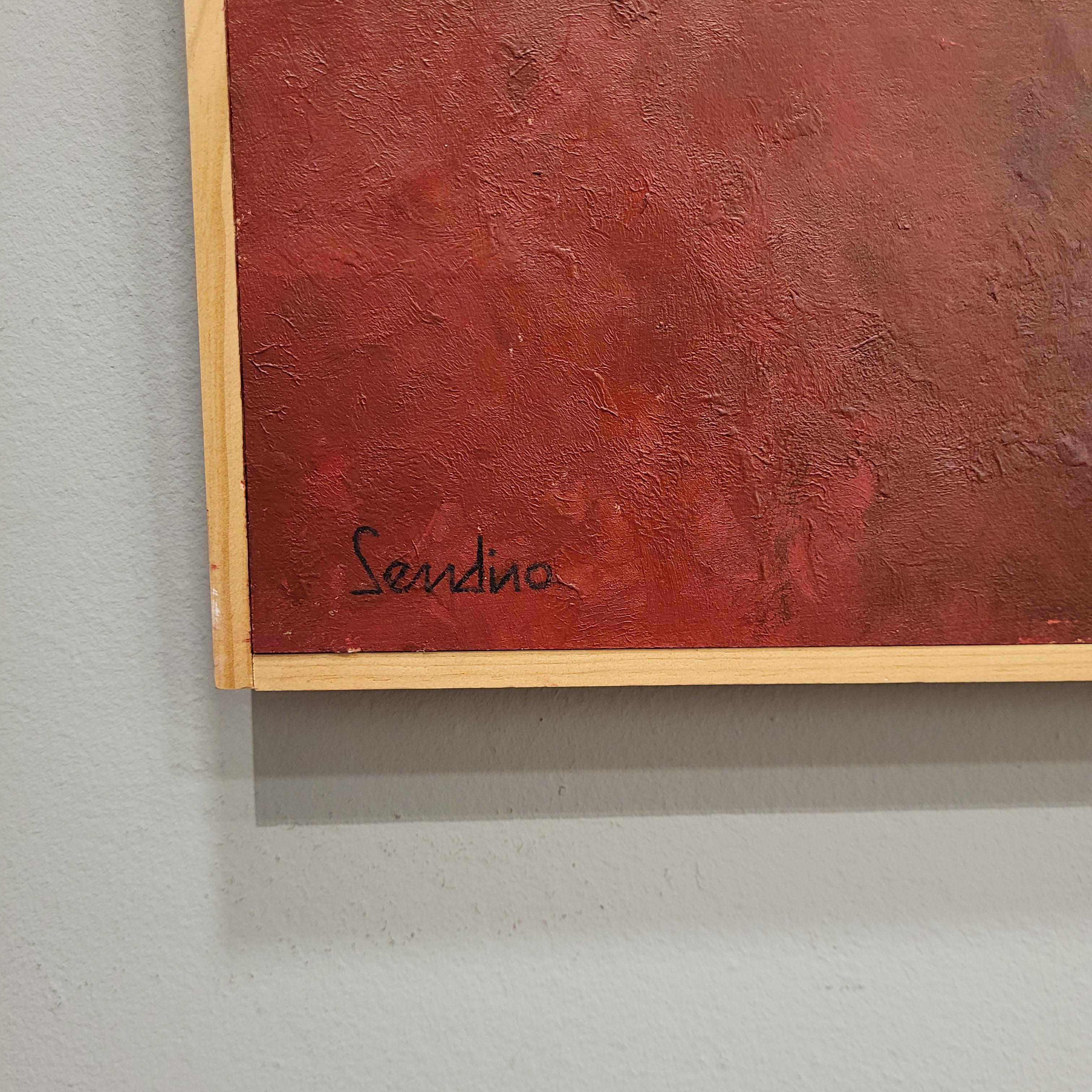 Water-based encaustic “Qvadrum”, yellow, burgundy, Julio Sendino Contemporary Ar For Sale 2