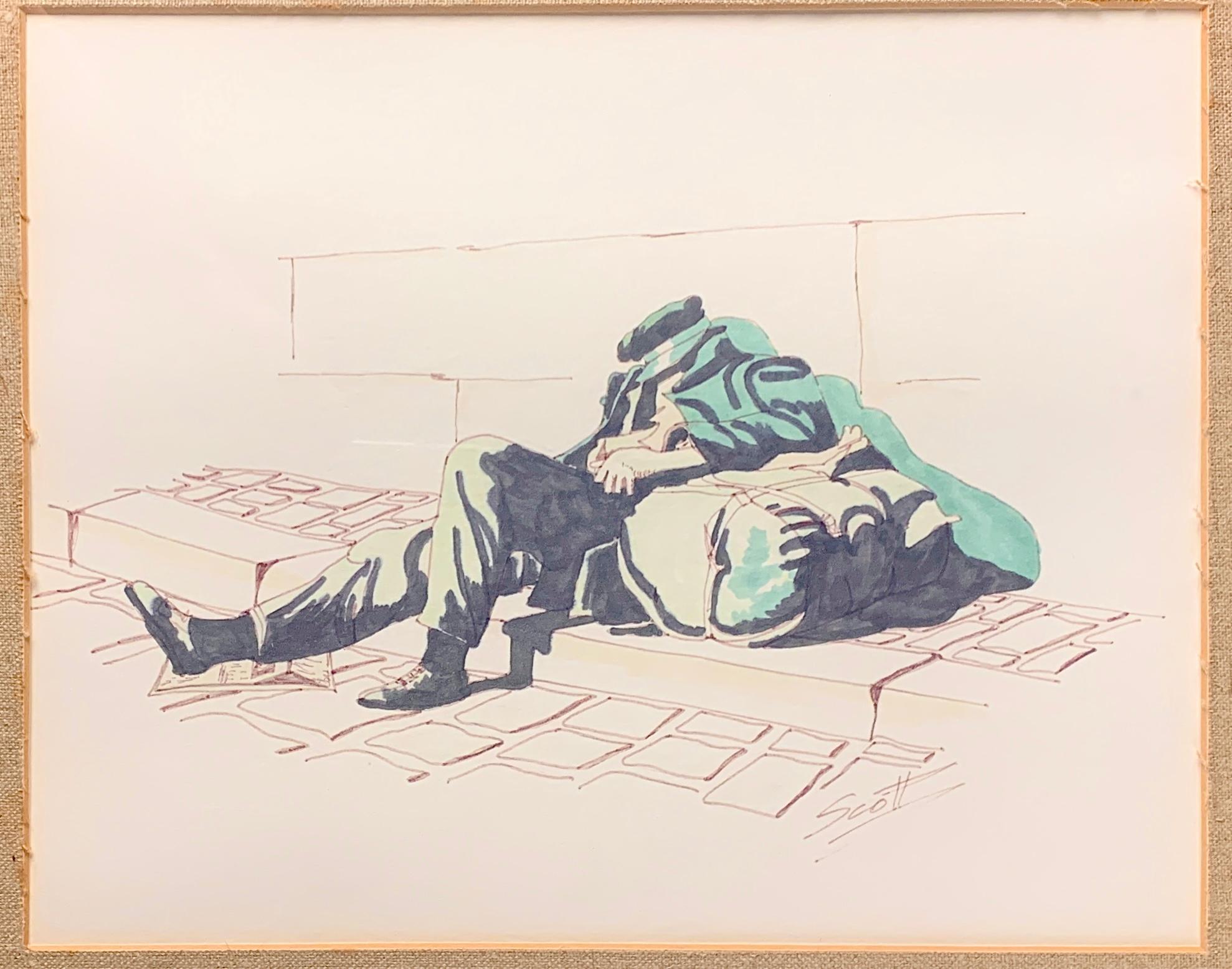 Watercolor and Pencil by Scott of Homeless - Painting by Unknown