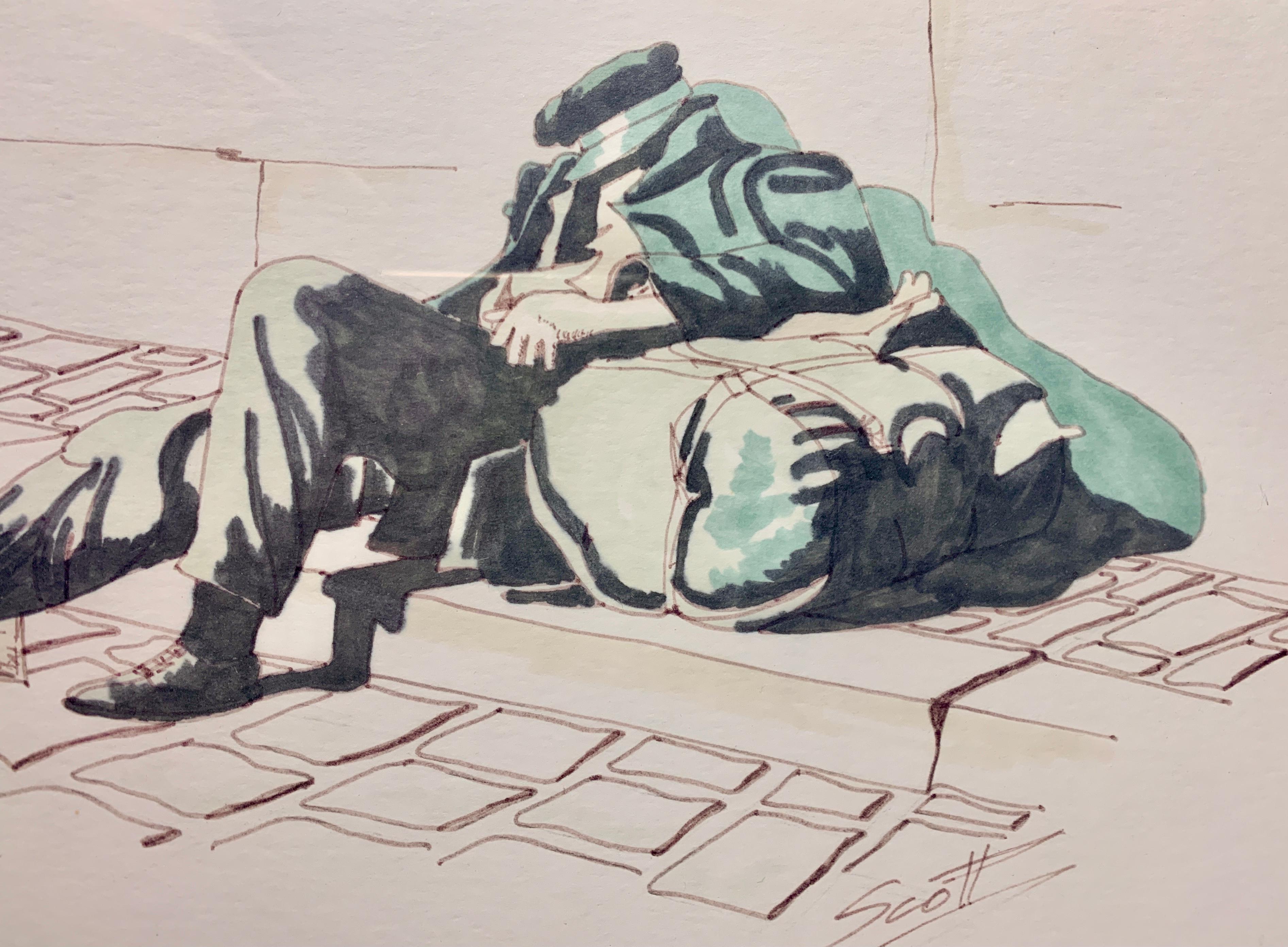 Watercolor and Pencil by Scott of Homeless - Impressionist Painting by Unknown