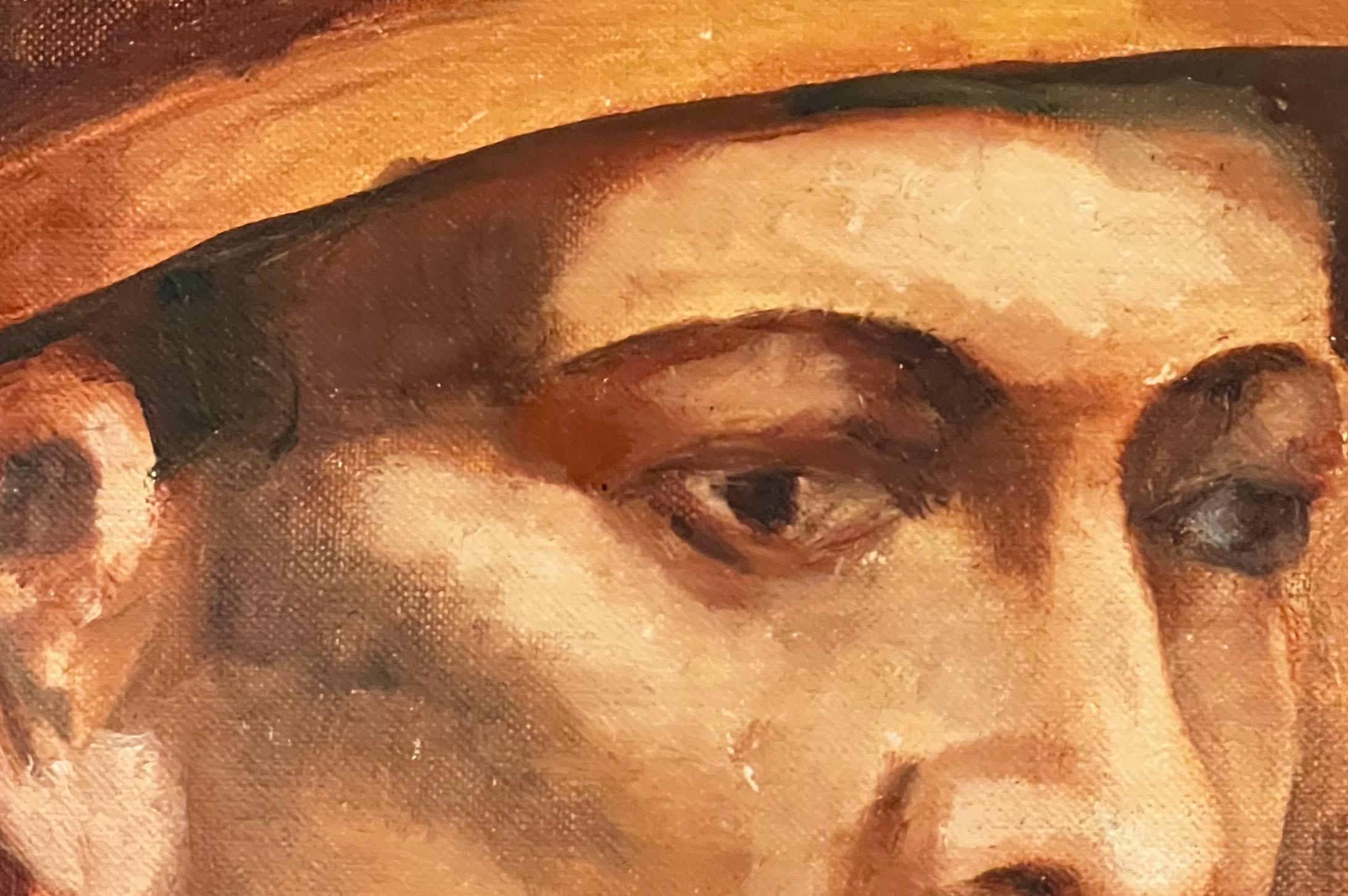 Retrato en acuarela de un soldado en un gran marco negro - Painting Expresionista de Unknown