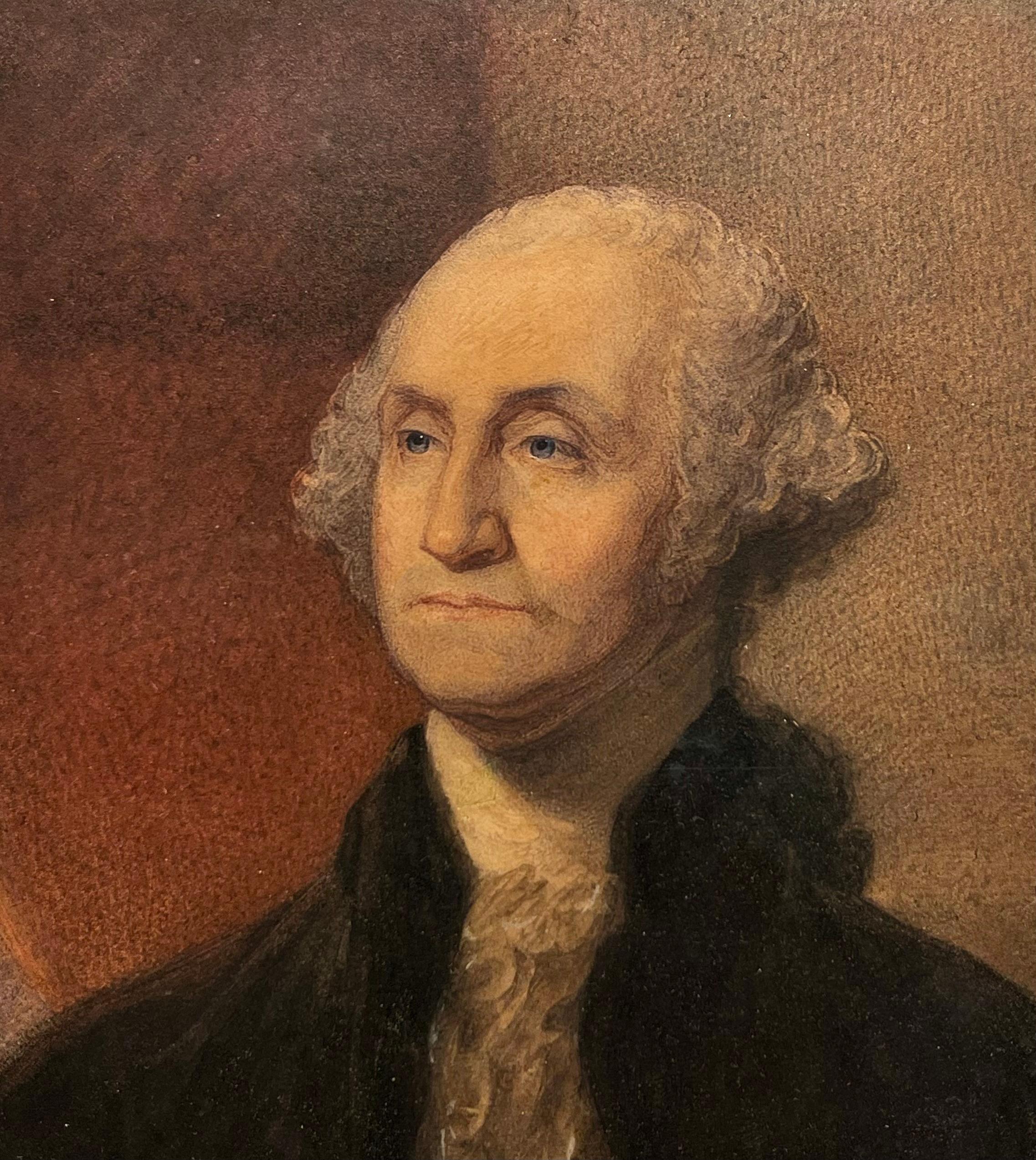 Portrait à l'aquarelle du président Georges Washington - Noir Figurative Painting par Unknown