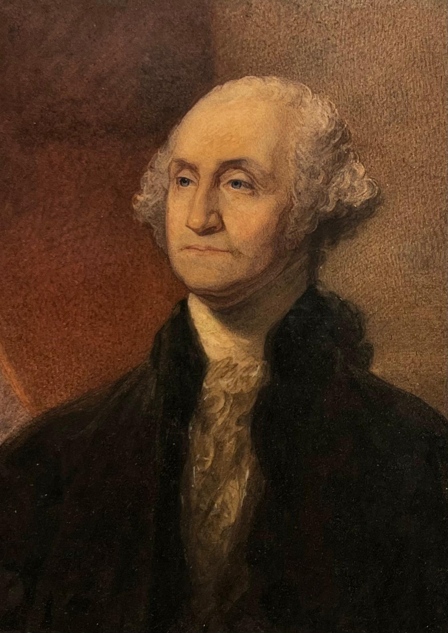 Figurative Painting Unknown - Portrait à l'aquarelle du président Georges Washington