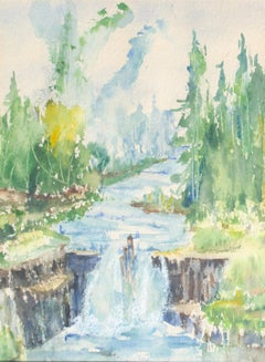Watercolor Waterfall by Mystery American Artist