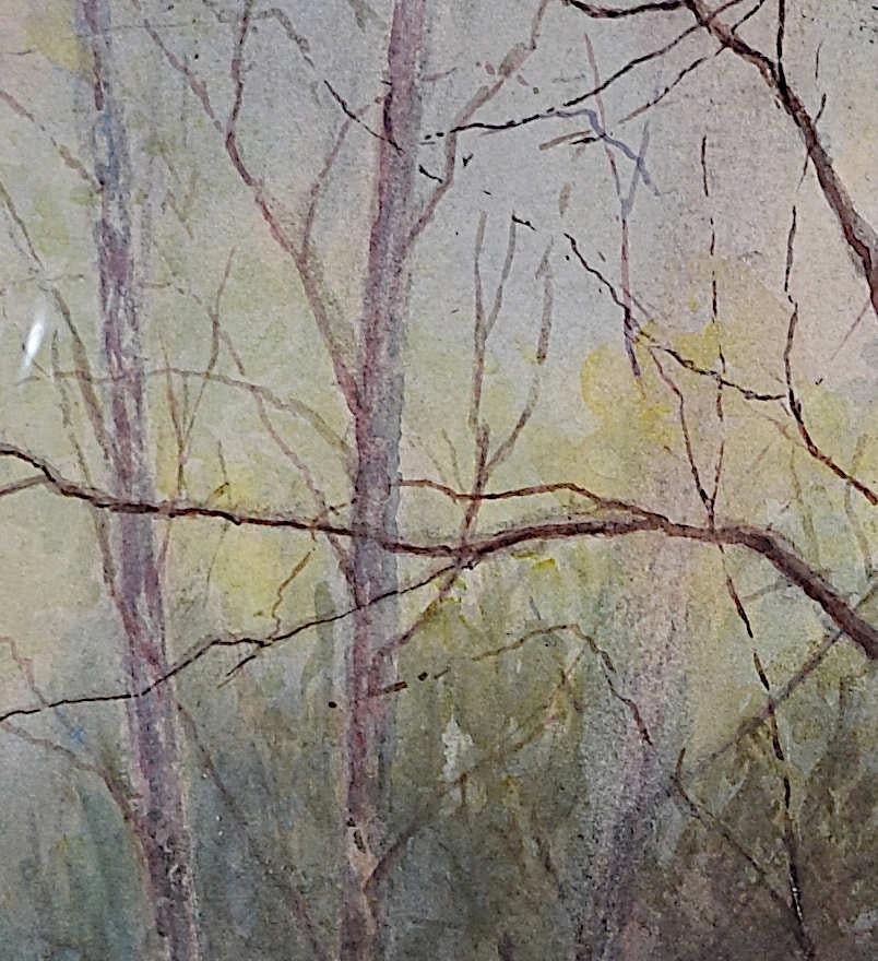 Leigh Woods
Aquarelle 
38 x 27 cm 

Aquarelle hivernale de Leigh Woods, Bristol. Les oranges et les bruns ressortent dans le sous-bois et la transition entre les bleus froids et les teintes jaunes et roses sur l'ensemble du tableau évoque un doux