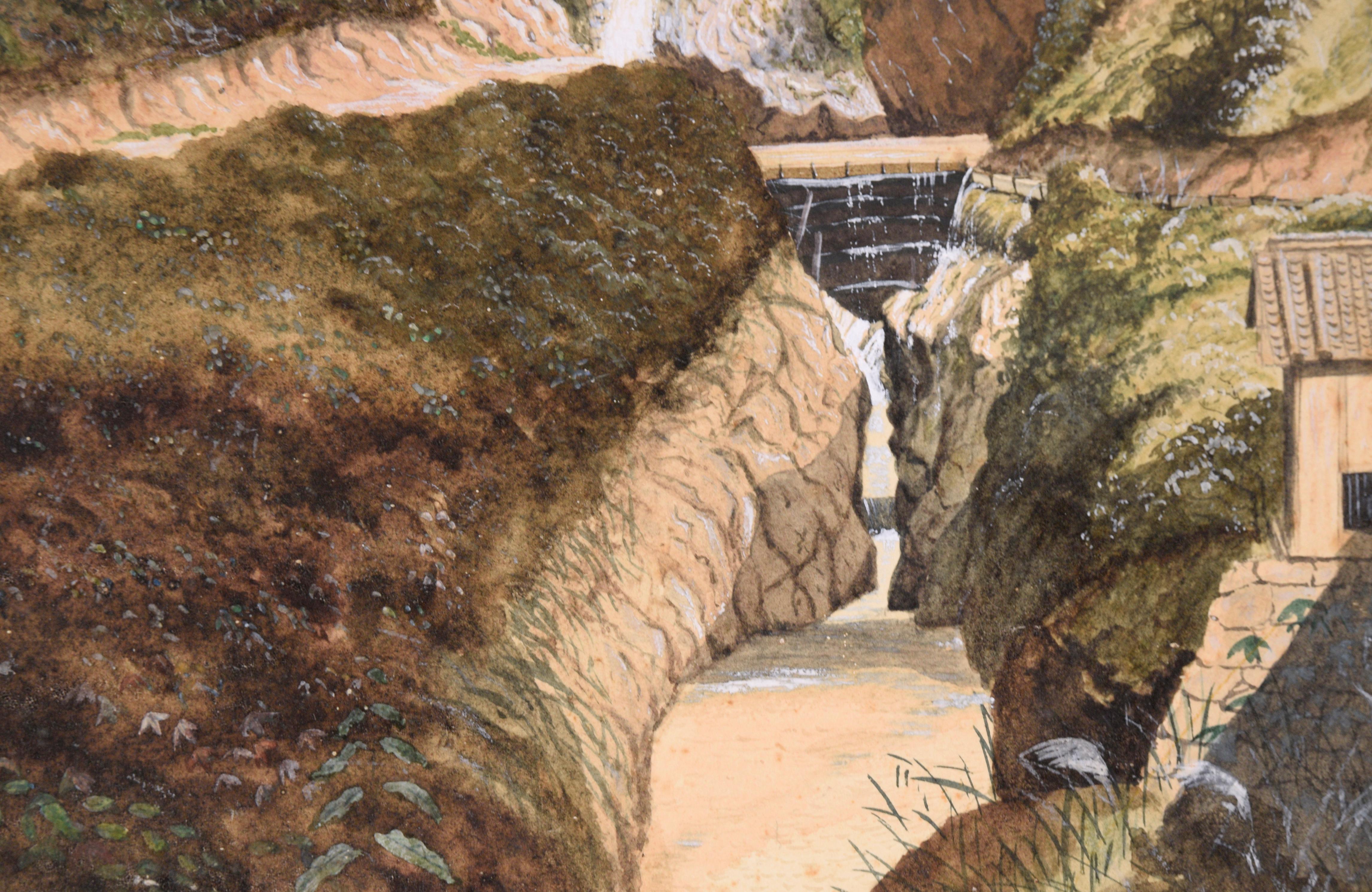 Cascate e case di montagna - Paesaggio giapponese 1878 in vendita 4