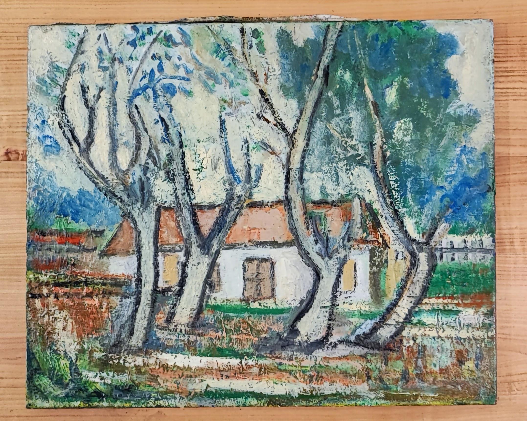 Waterfront house through the trees - Painting by Unknown