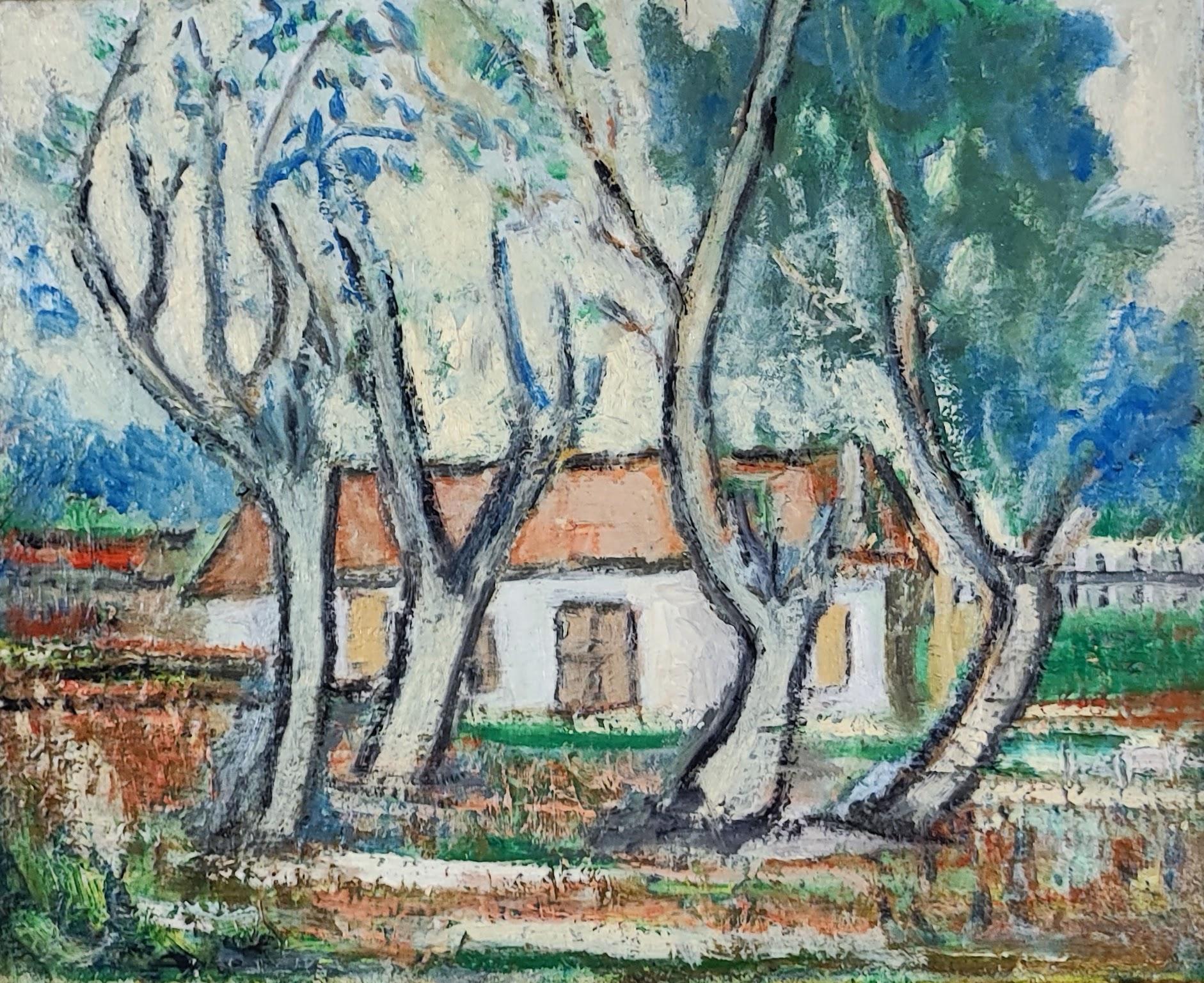 Unknown Landscape Painting - Waterfront house through the trees