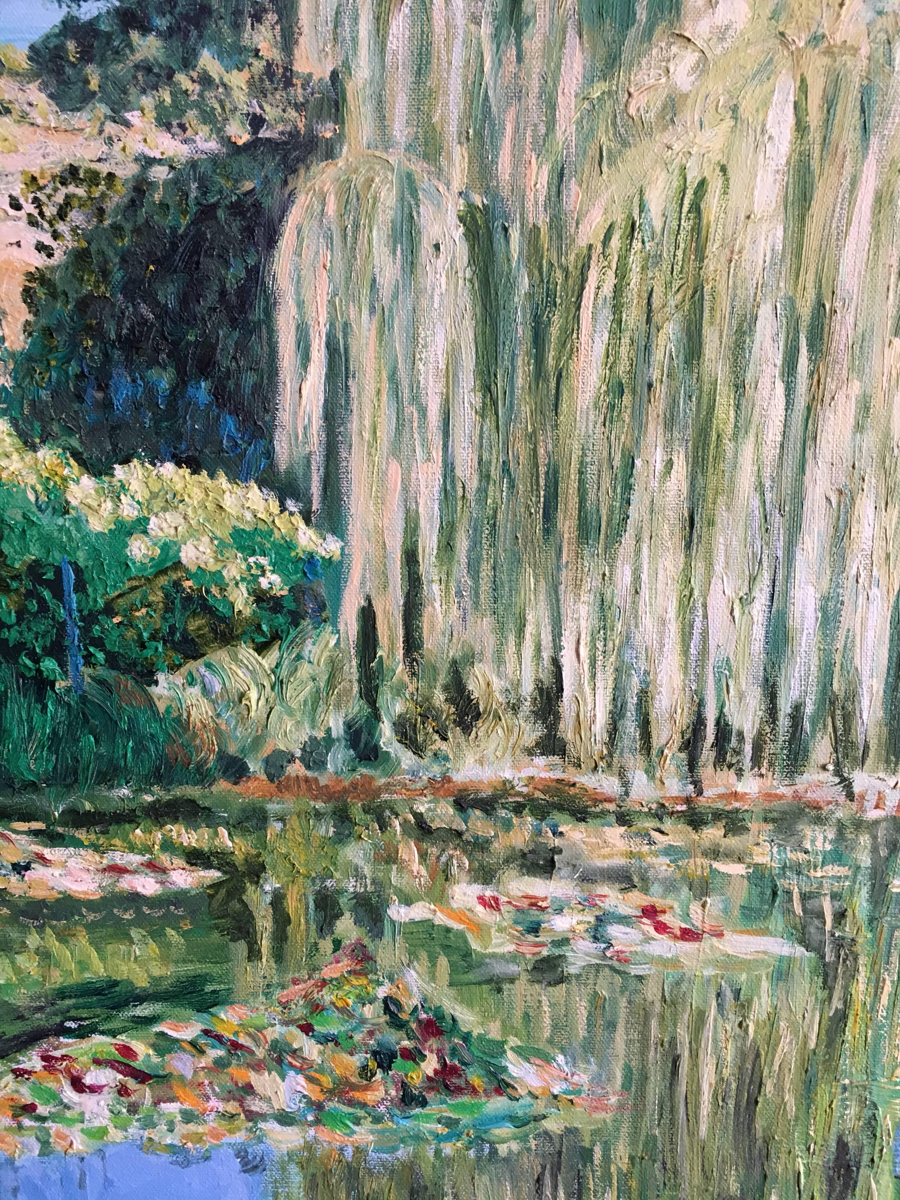 Waterlily Pond, Giverny
O.Brennan, 20th Century
Signed by the artist on the lower left hand corner
Oil painting on canvas, unframed
Canvas size: 24 x 30 inches

Wonderful impressionist oil of a lovey scene. This lovely interpretation of the famous