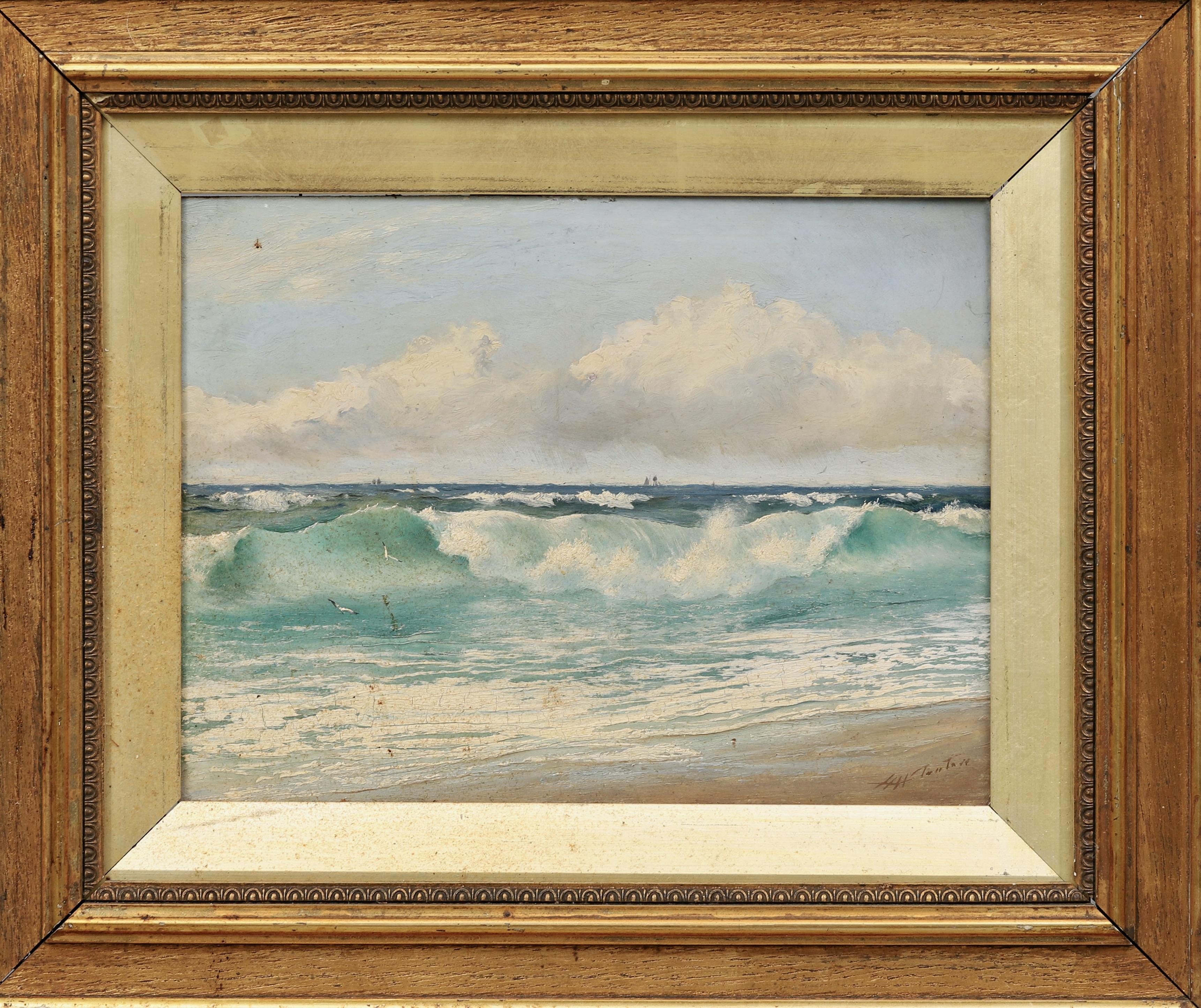 Unknown Landscape Painting - Waves and Beach Seascape, Oil on Panel, Naturalistic, Circa 1890