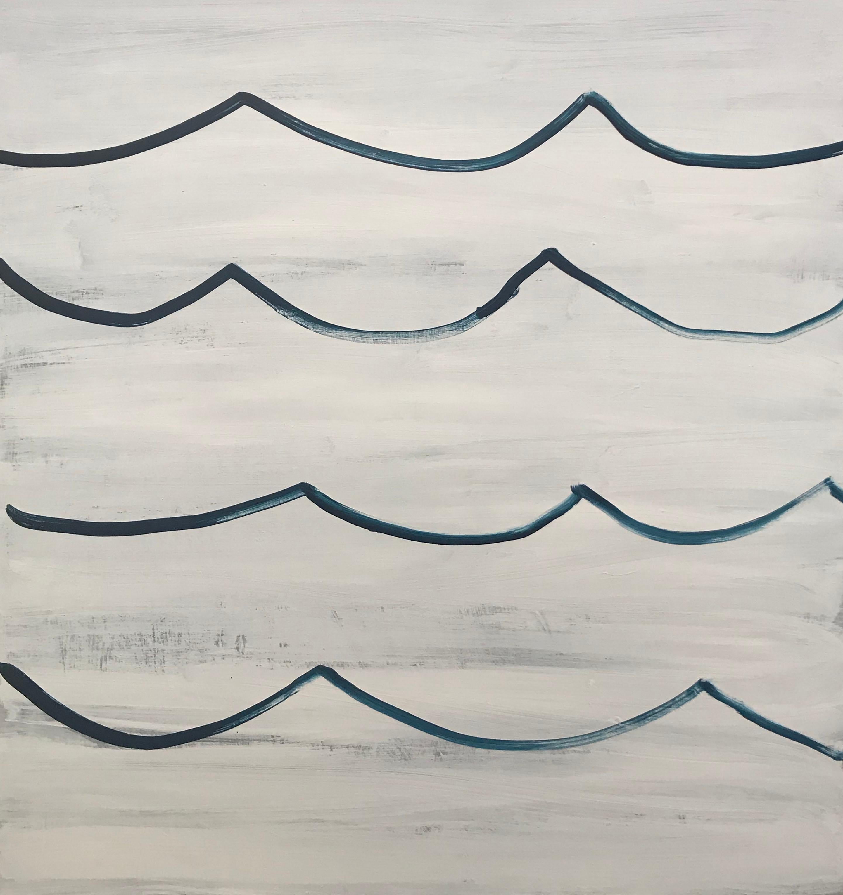 Unknown Abstract Painting - Waves, Painting, Large, Ocean, Beach, White, Blue, Acrylic, Tranquil