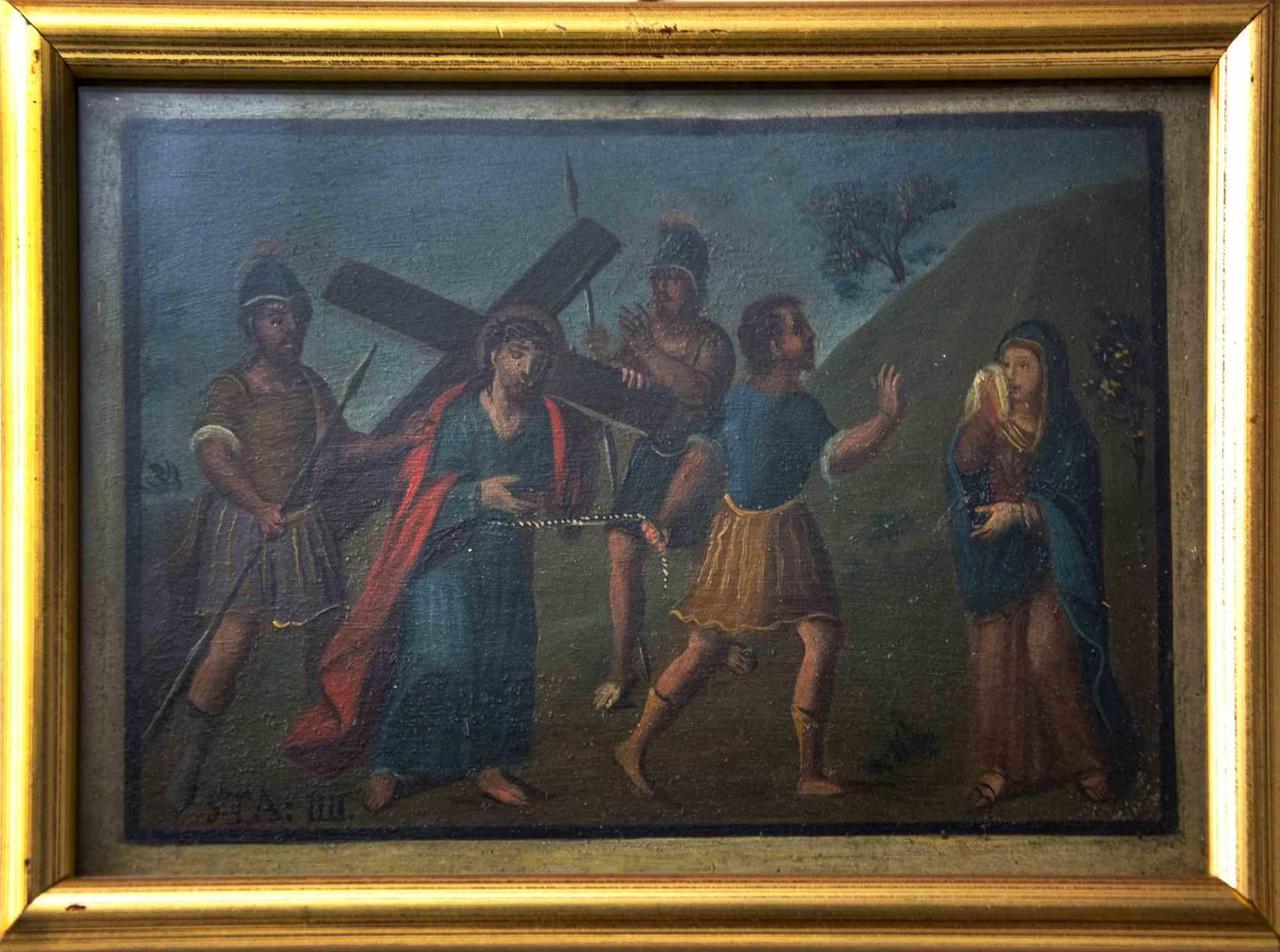 Unknown Landscape Painting - Way of the Cross - IV - Oil Painting - 17th Century