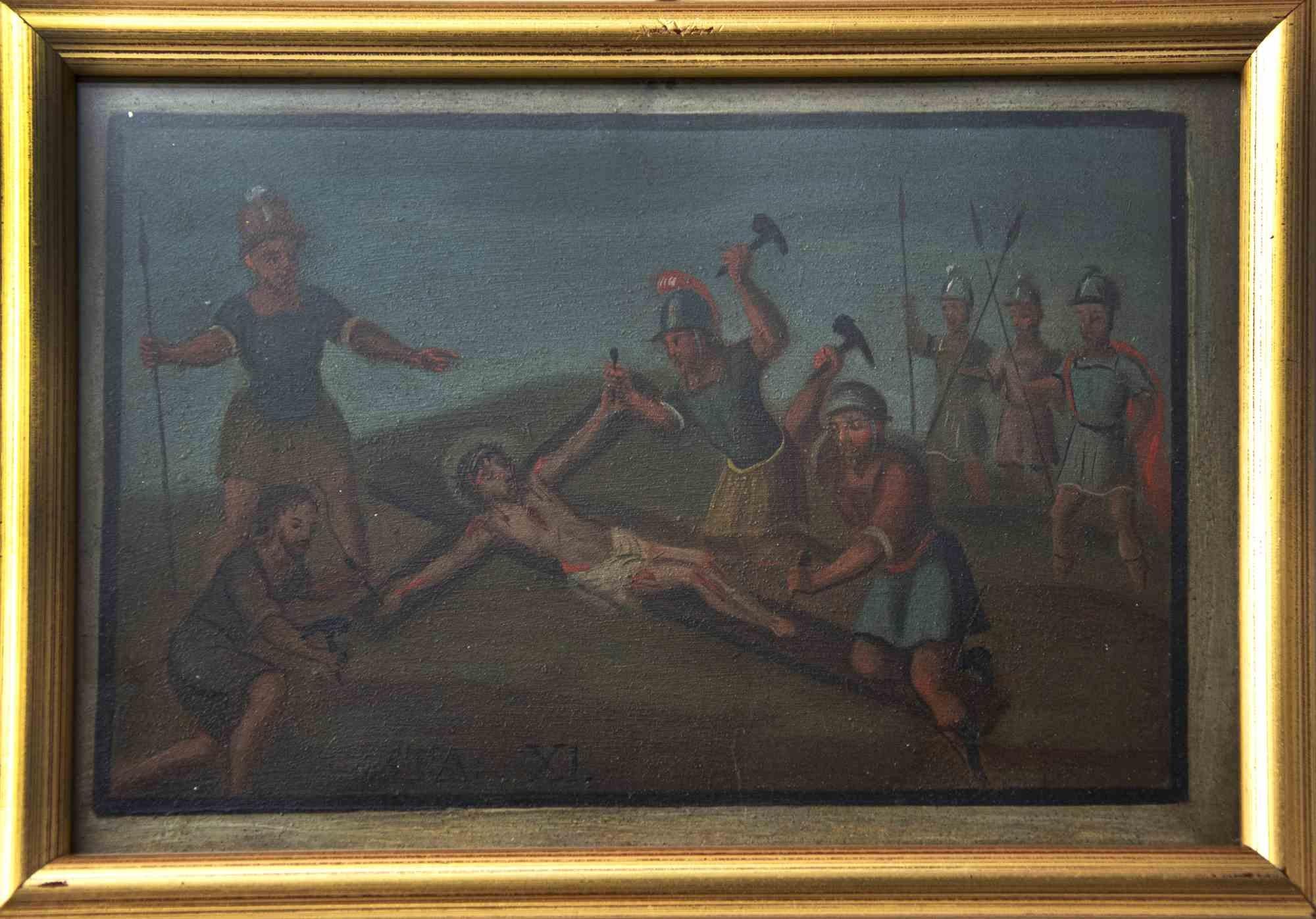 Unknown Landscape Painting - Way of the Cross - XI - Oil Painting - 17th Century
