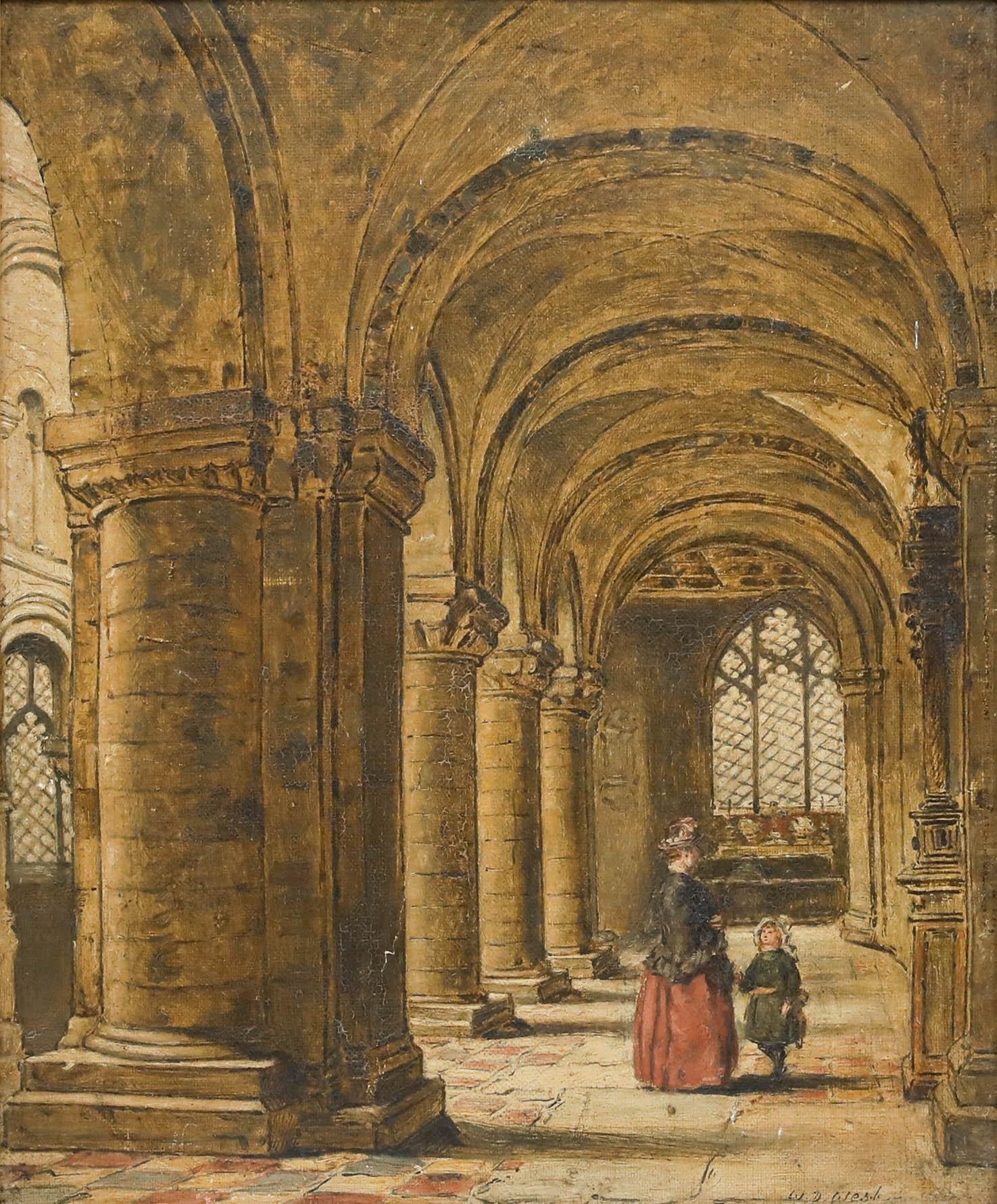 W.D. West - Framed Late 19th Century Oil, In the Church - Painting by Unknown