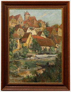 Wenk - 1926 Óleo, Ciudad francesa en el río