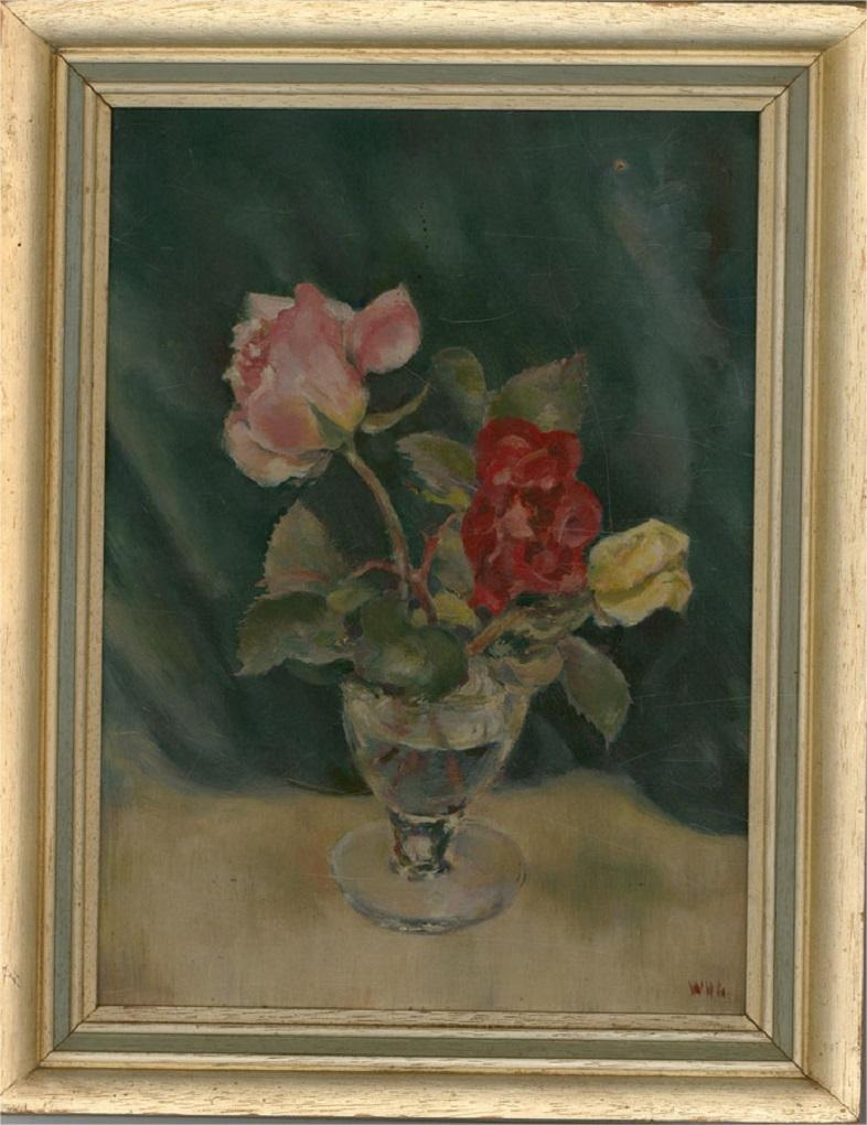 Unknown Still-Life Painting - W.H.G - Framed Mid 20th Century Oil, Still Life, Two Roses