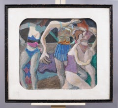 Whimsical 80s Slumber Party Figurative Abstract Signed Oil Painting