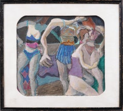 Whimsical 80s Slumber Party Figurative Abstract Signed Oil Painting