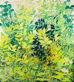 Whirligig Grün, Öl auf Karton Gemälde von Ffiona Lewis, 2021