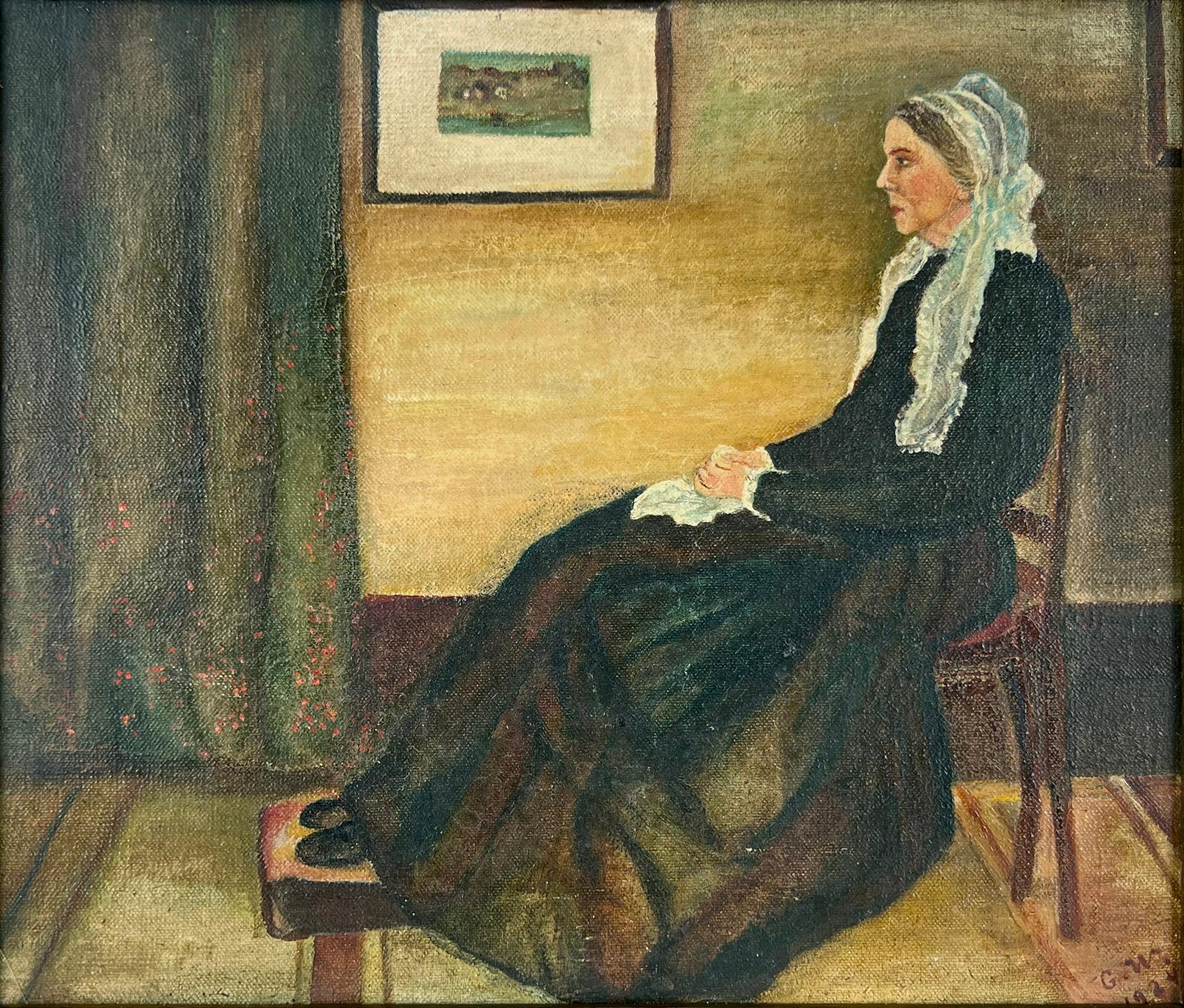 Madre silbadora por Artista anónimo Óleo original sobre lienzo 1924 - Painting de Unknown