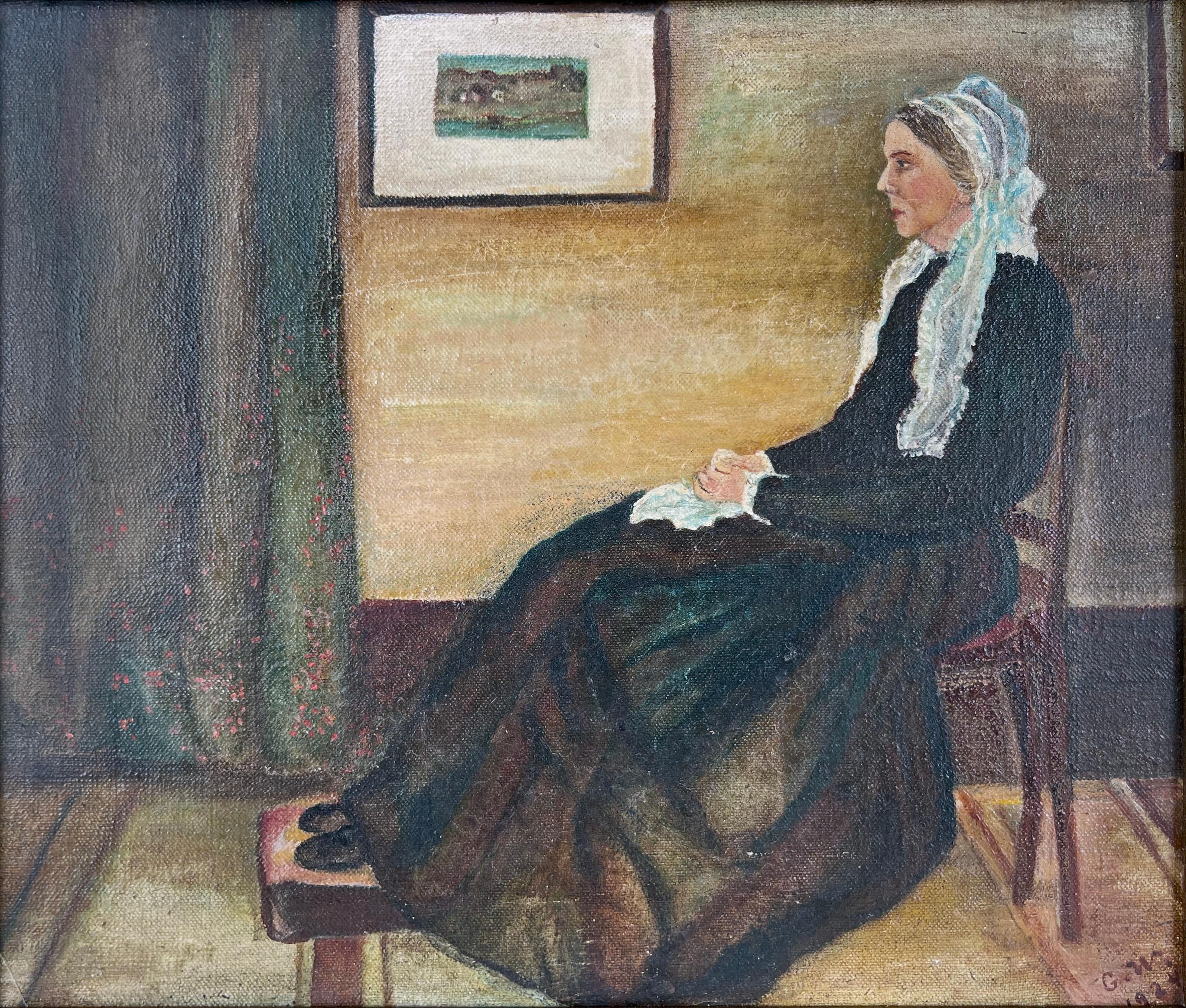 Madre silbadora por Artista anónimo Óleo original sobre lienzo 1924 - Painting Posimpresionista de Unknown