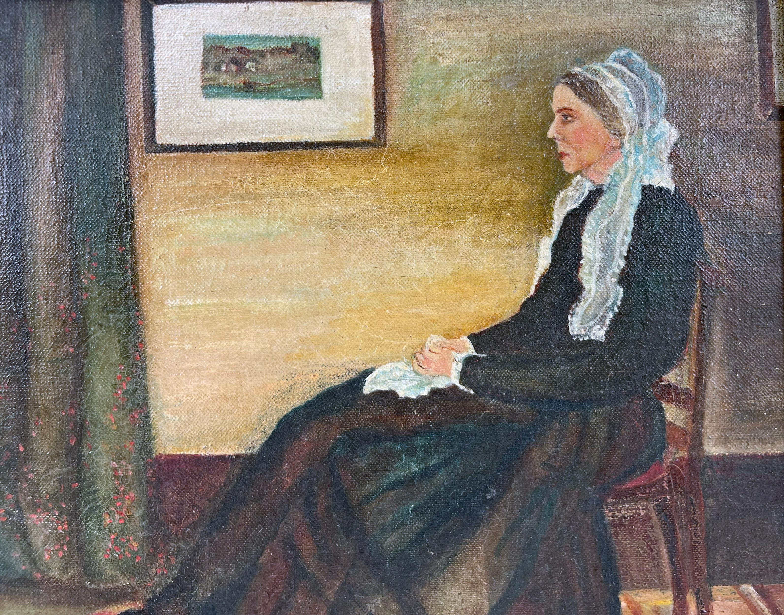 Madre silbadora por Artista anónimo Óleo original sobre lienzo 1924 - Figurative Painting Marrón de Unknown