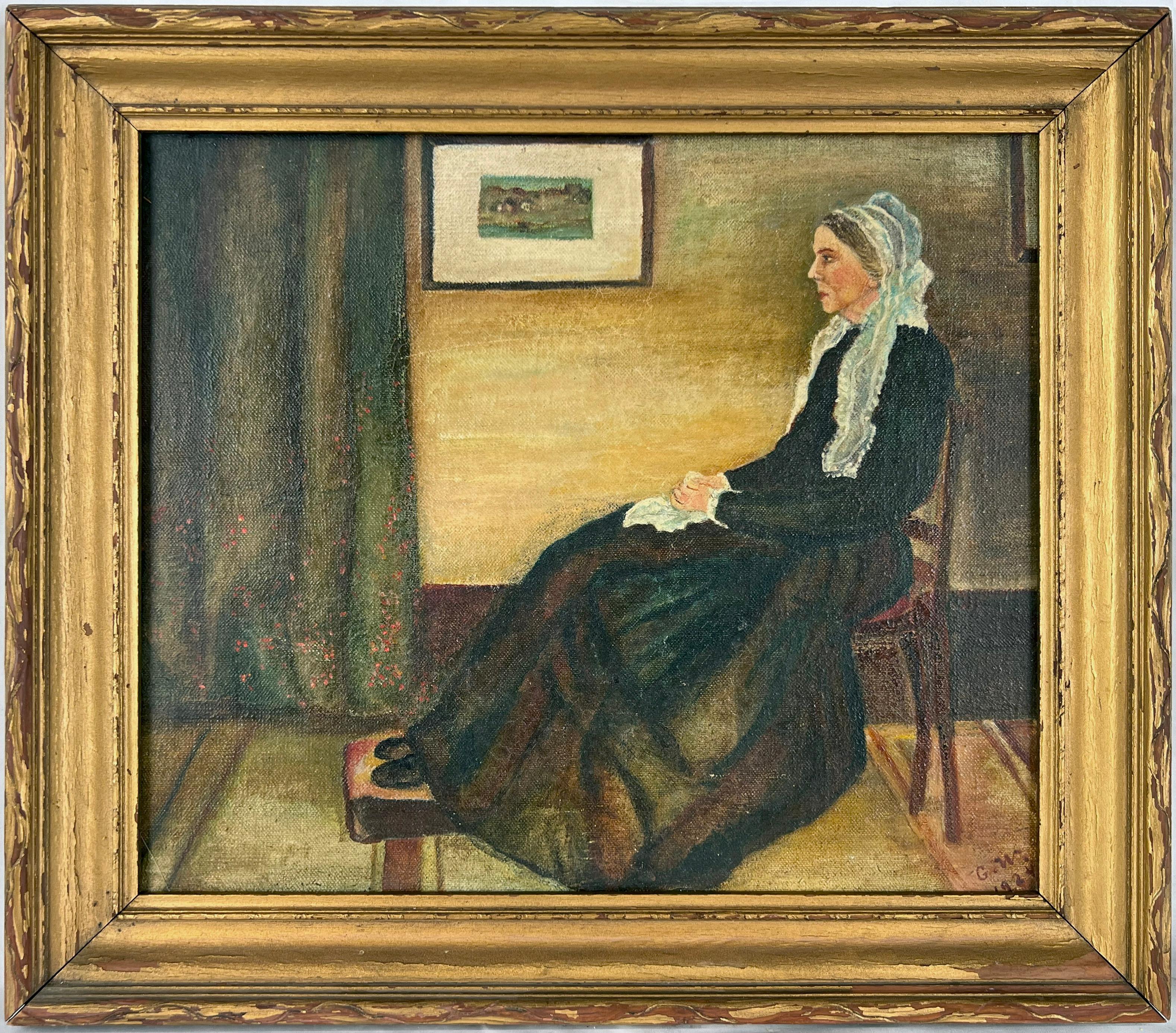 Whistlers Mother di Artista Anonimo Olio originale su tela 1924