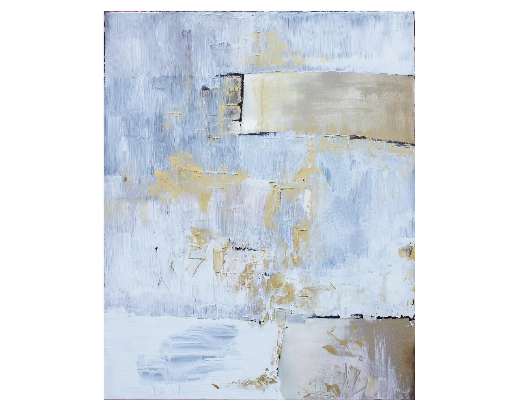 Unknown Abstract Painting - White and Gold Abstract Expressionist Painting