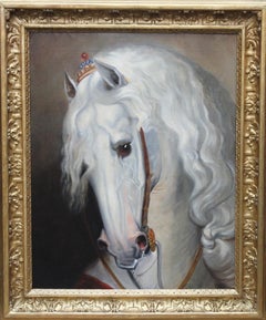 White Lipizzaner Show Stallion - 18th Century art horse portrait oil painting