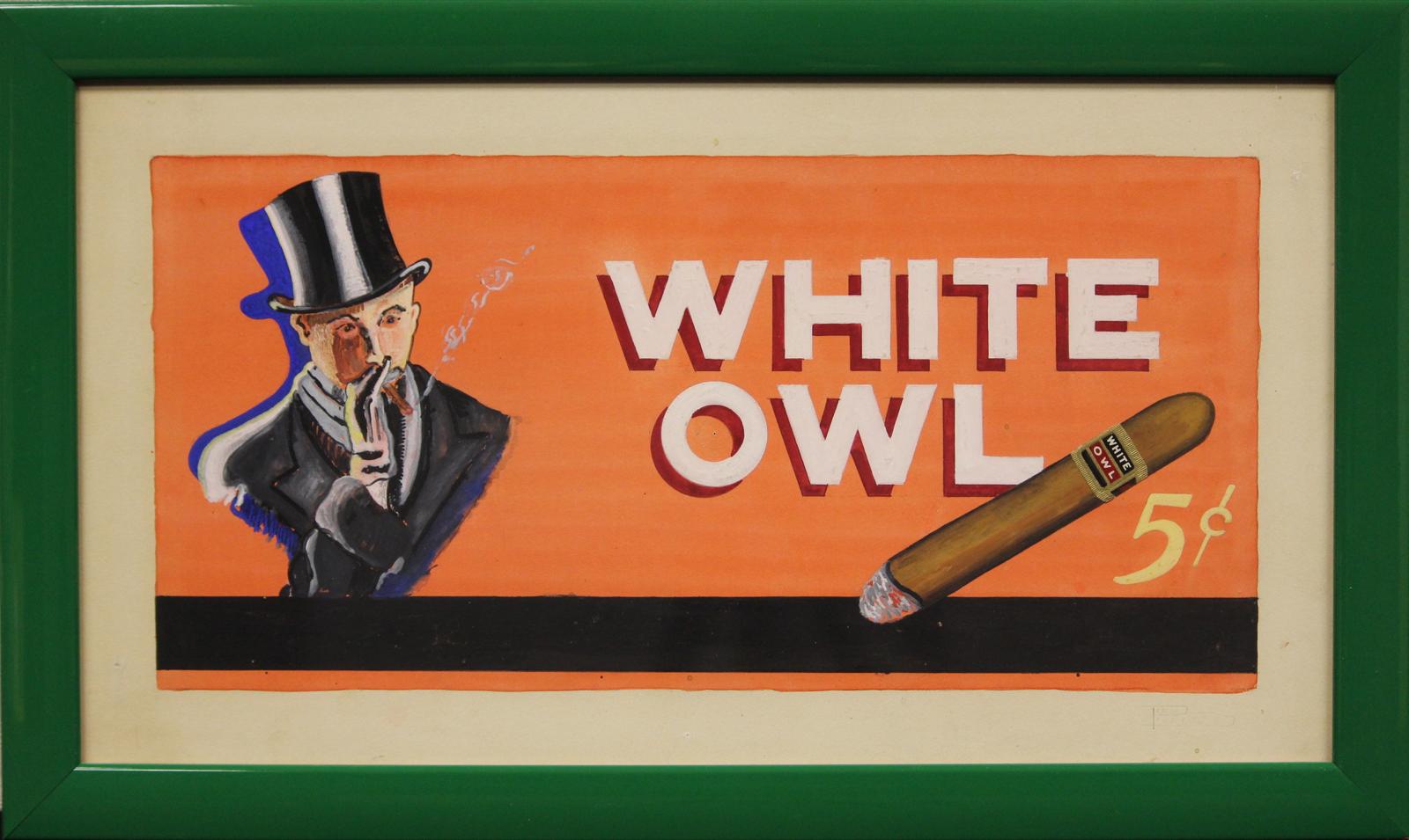 White Owl Cigar Hand-Painted Advert Sign - Painting by Unknown