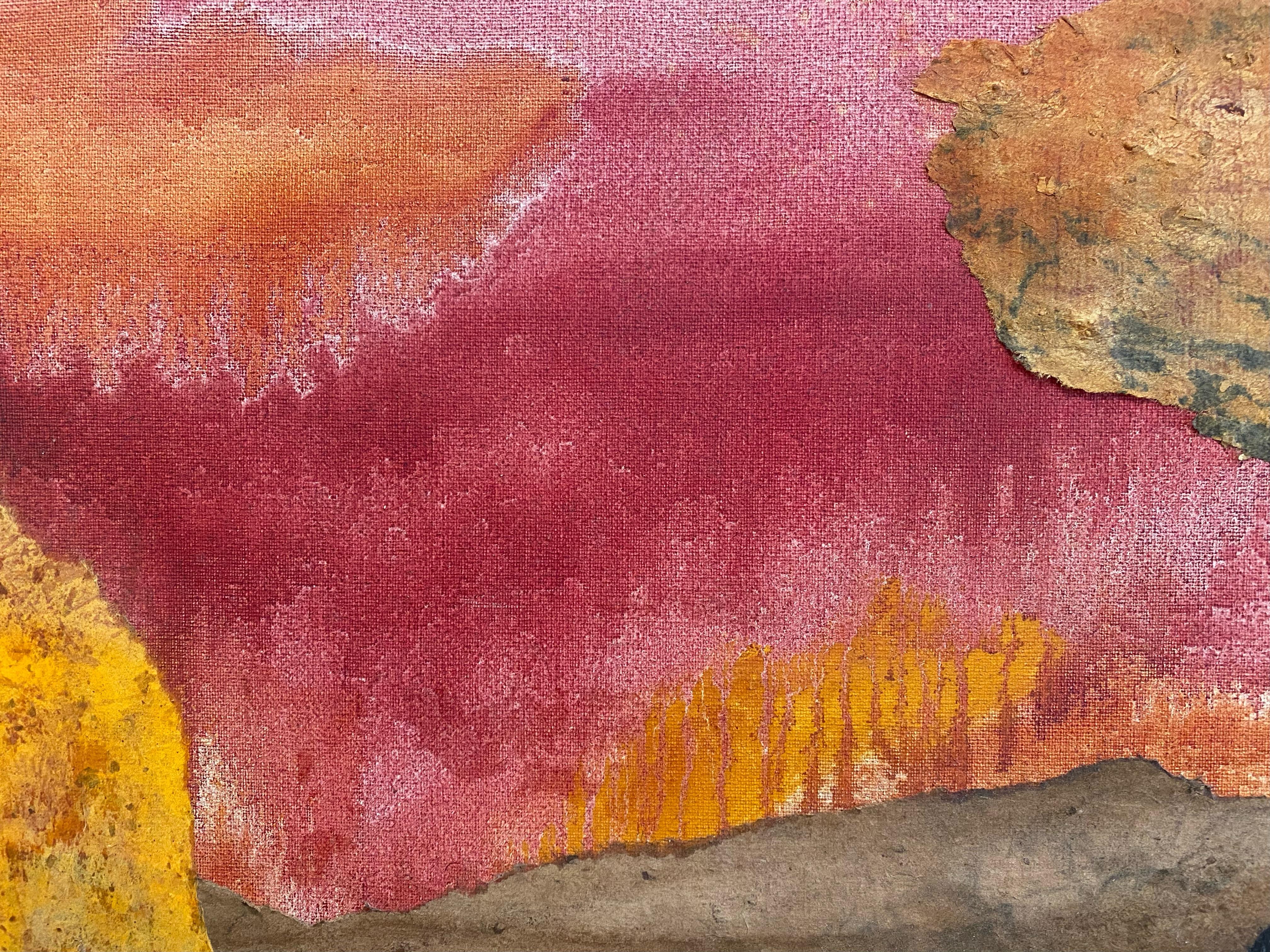 Grande quadro espressionista astratto arancione e nero di Shirley Bleviss - Abstract Painting Marrone di Unknown
