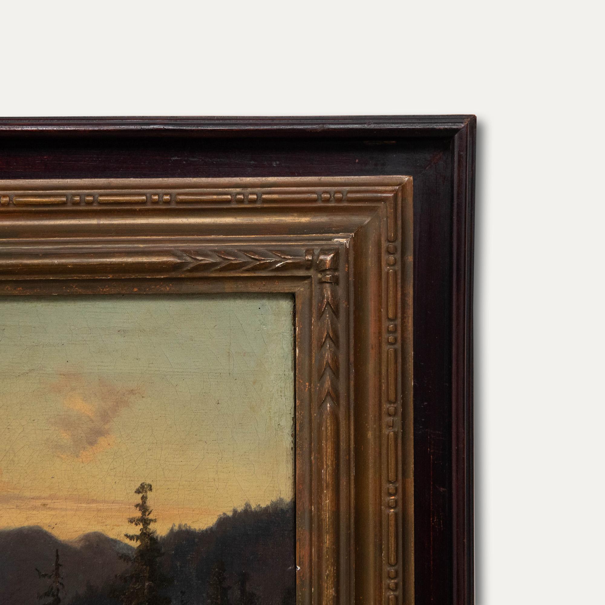 Wilhelm F. Beurlin - Framed Mid 19th Century Oil, Mountain Range at Sunset For Sale 2