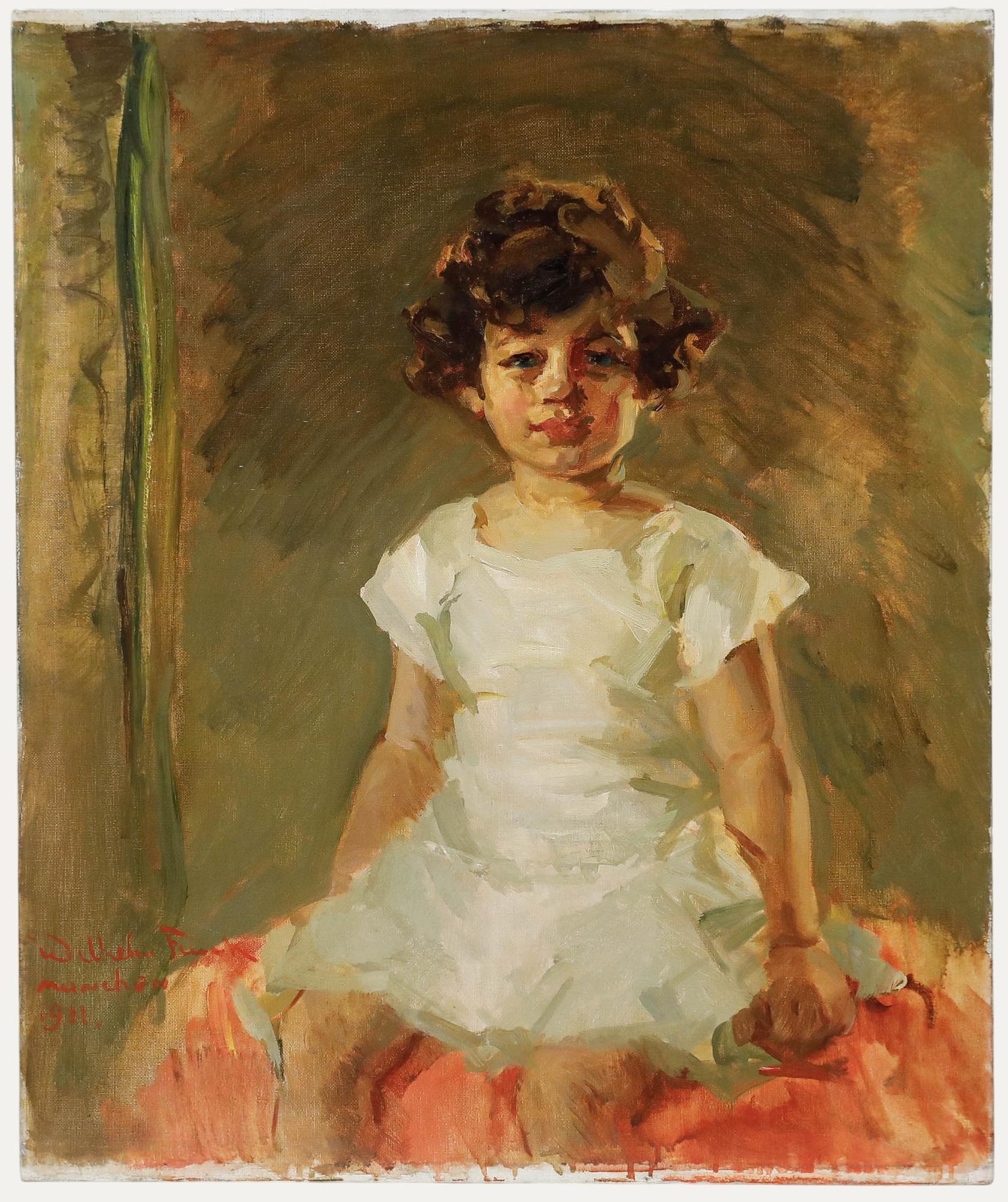 Unknown Portrait Painting - Wilhelm Heinrich Funk (1866-1949) - 1931 Oil, Portrait of a Young Girl