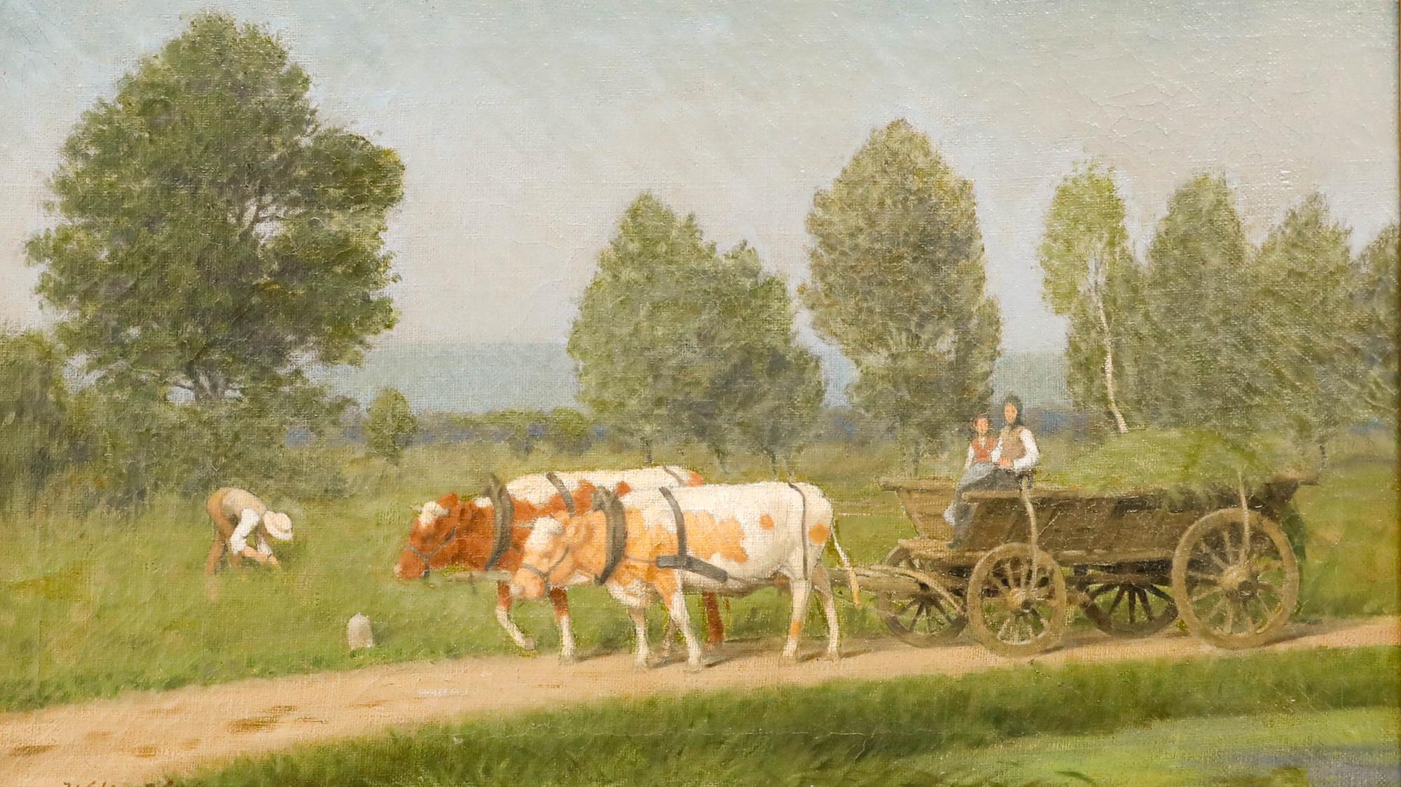 Wilhelm Hufmeier  - German School  1910 Olio, carro bestiame - Painting di Unknown