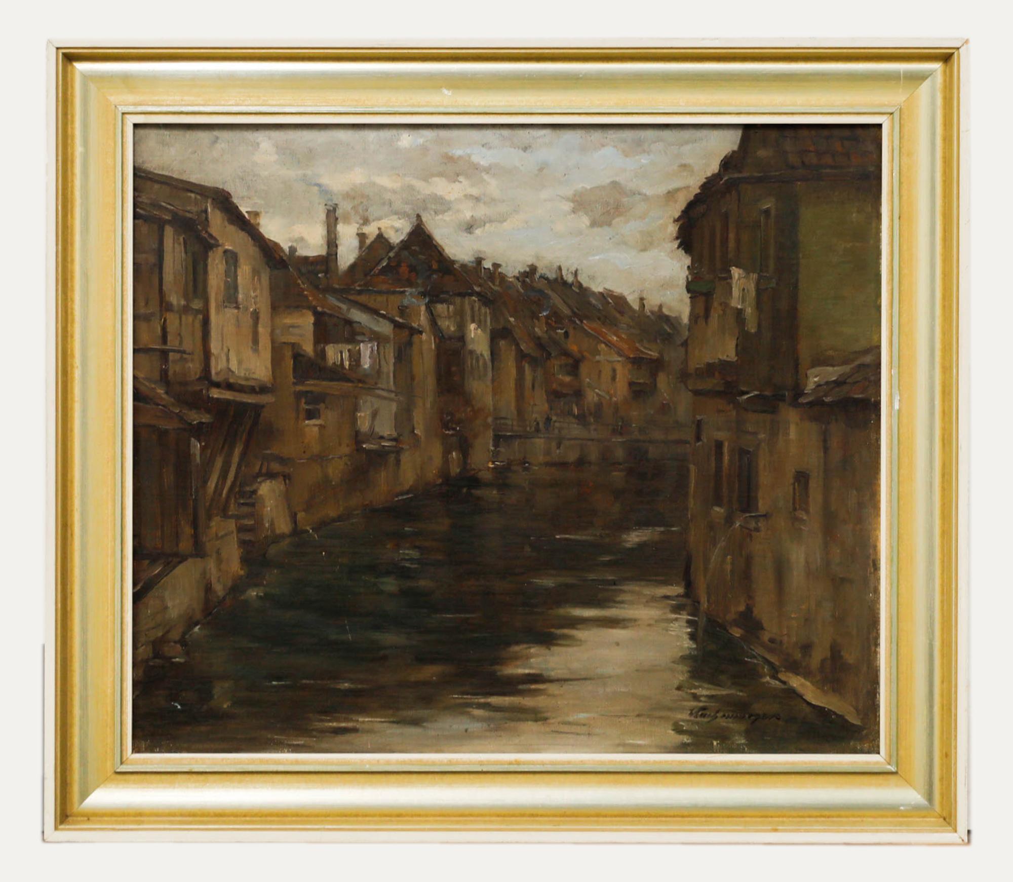 Landscape Painting Unknown - Wilhelm Lachenmeyer (né en 1873) - Début du 20e siècle Huile, Canal à Bruges