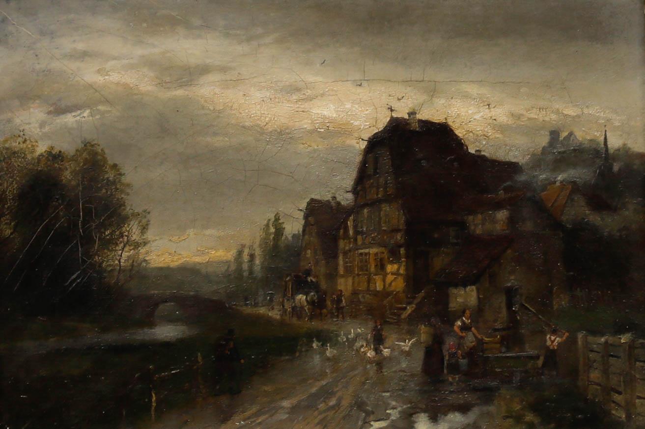 Wilhelm Ritter (1860-1948) – Deutsche Schule, Öl, At The Village Well, Wilhelm Ritter – Painting von Unknown