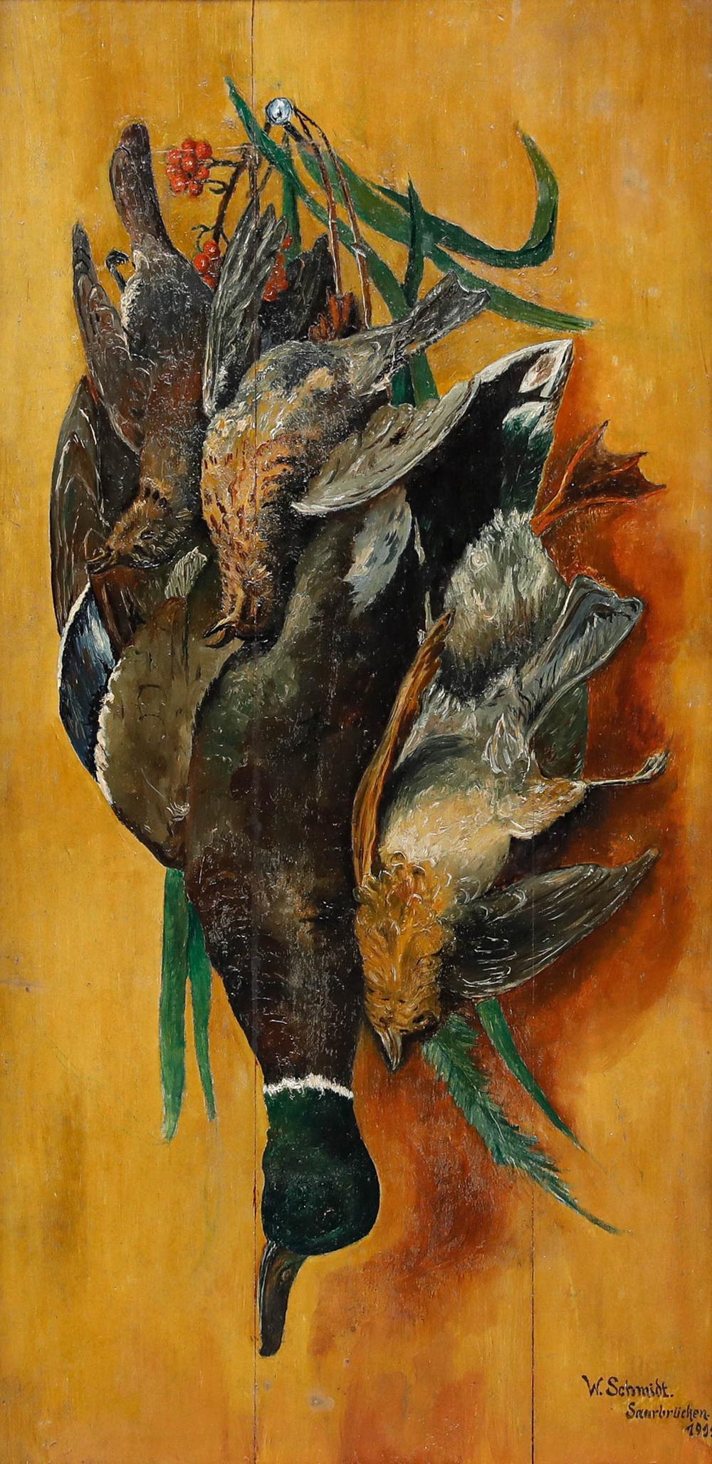 Wilhelm Schmidt (1878-1958) - Huile encadrée de 1911, canard colvert et grive - Painting de Unknown